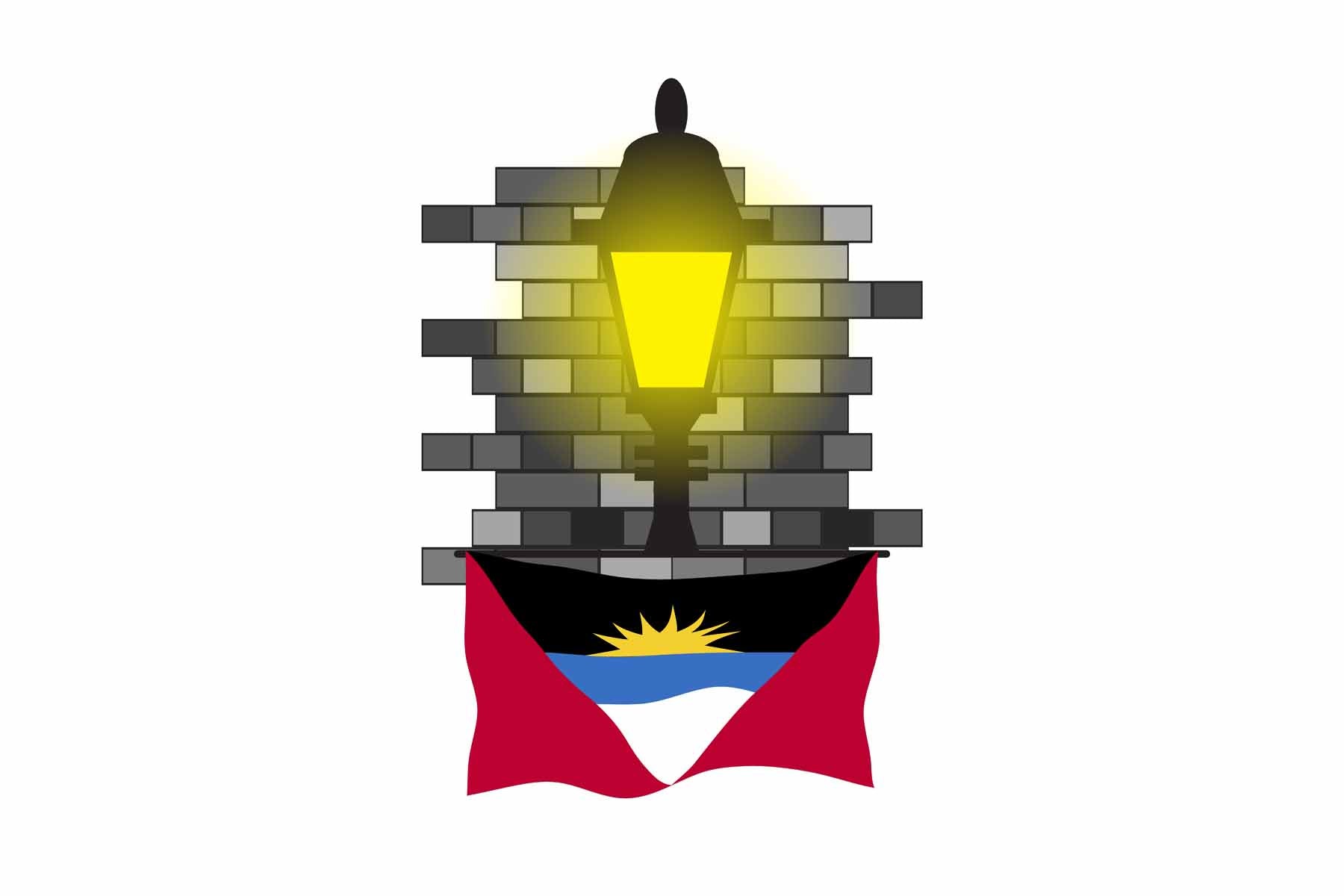 Antigua and Barbuda World Street Lamp Bricks Dark Night Vector Illustrations | Moonlit Urban Landscape Collection