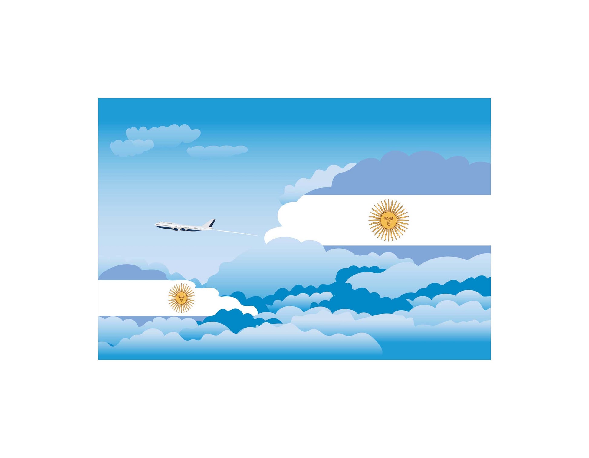 Argentina Airplane Day Clouds Vector Illustration | Travel & Aviation Sky Scene