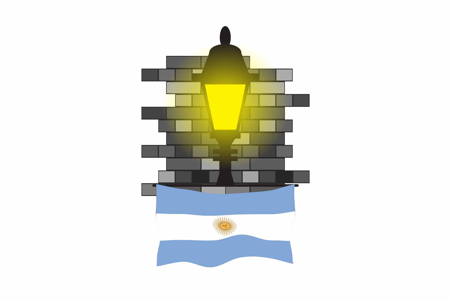 Argentina World Street Lamp Bricks Dark Night Vector Illustrations | Moonlit Urban Landscape Collection