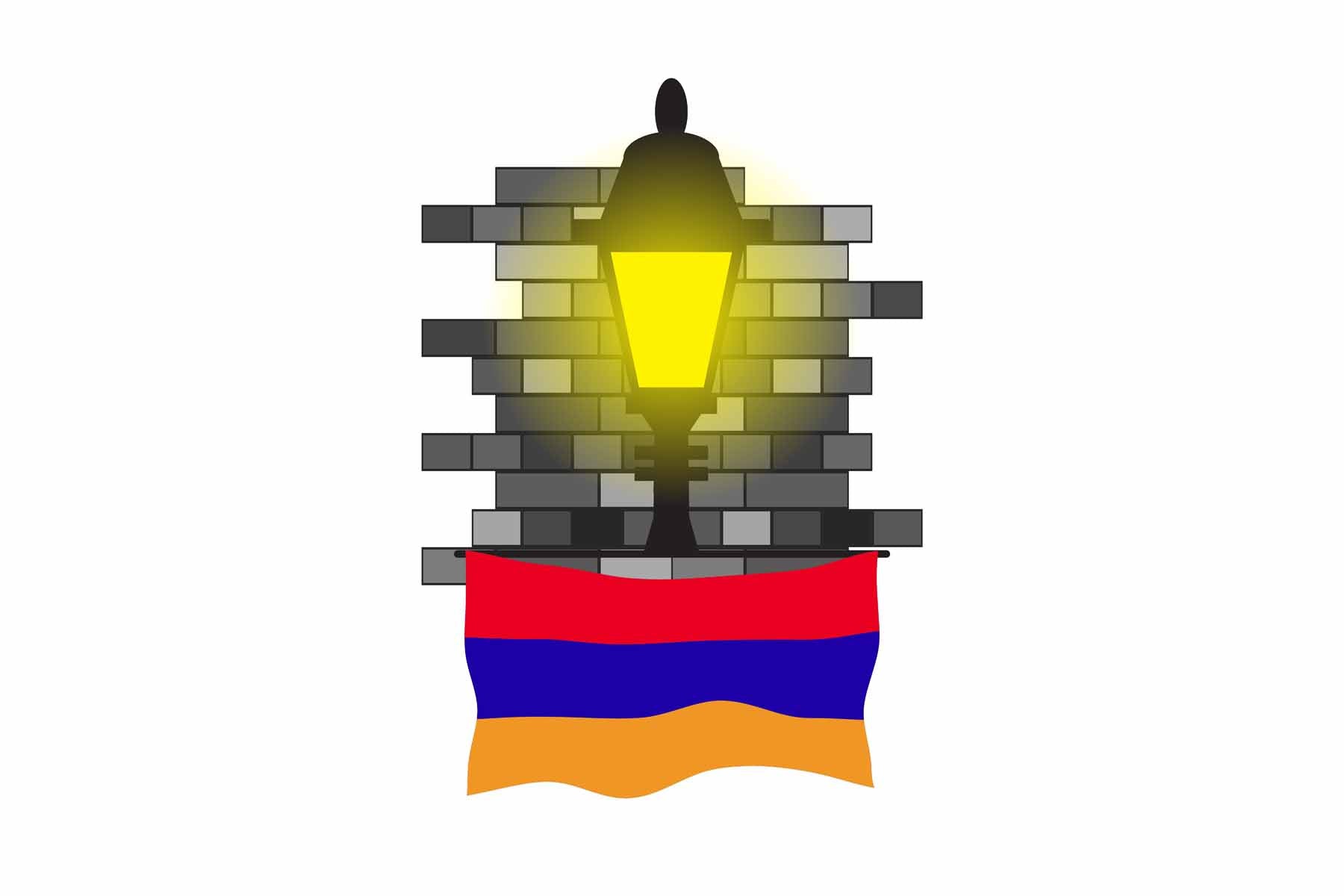Armenia World Street Lamp Bricks Dark Night Vector Illustrations | Moonlit Urban Landscape Collection