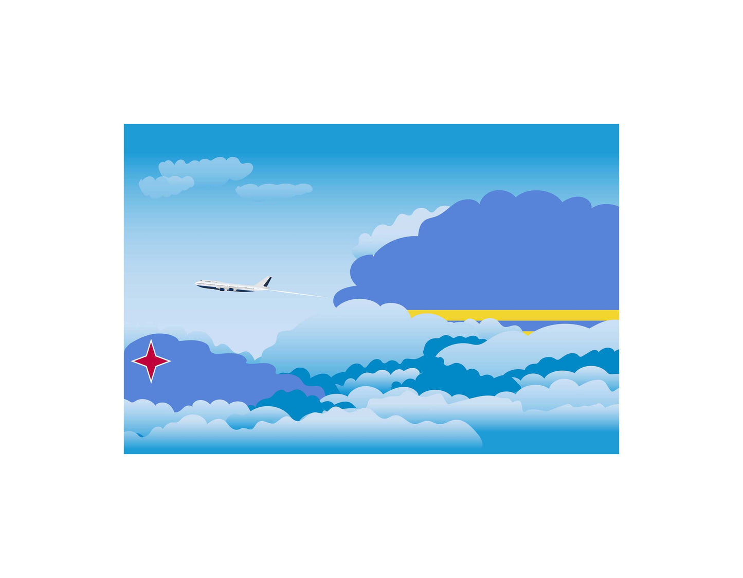 Aruba Airplane Day Clouds Vector Illustration | Travel & Aviation Sky Scene