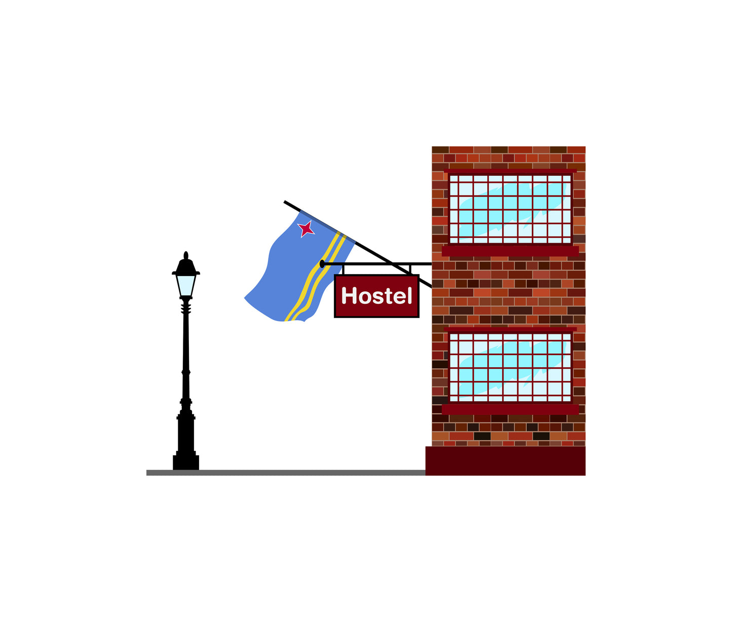 Aruba Hostels Hotel Vector Illustration