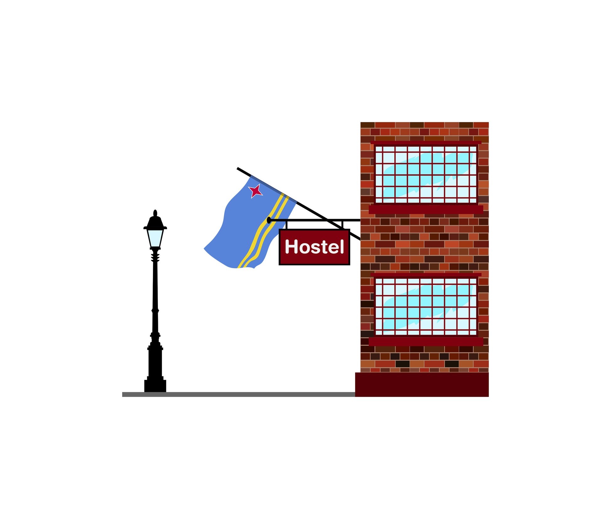 Aruba World Hostels Vector Illustrations | Hostel Buildings & Accommodation Collection