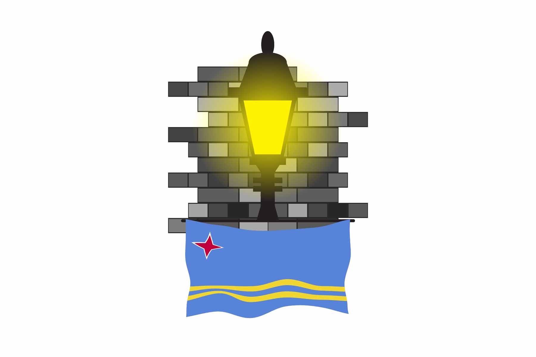 Aruba World Street Lamp Bricks Dark Night Vector Illustrations | Moonlit Urban Landscape Collection