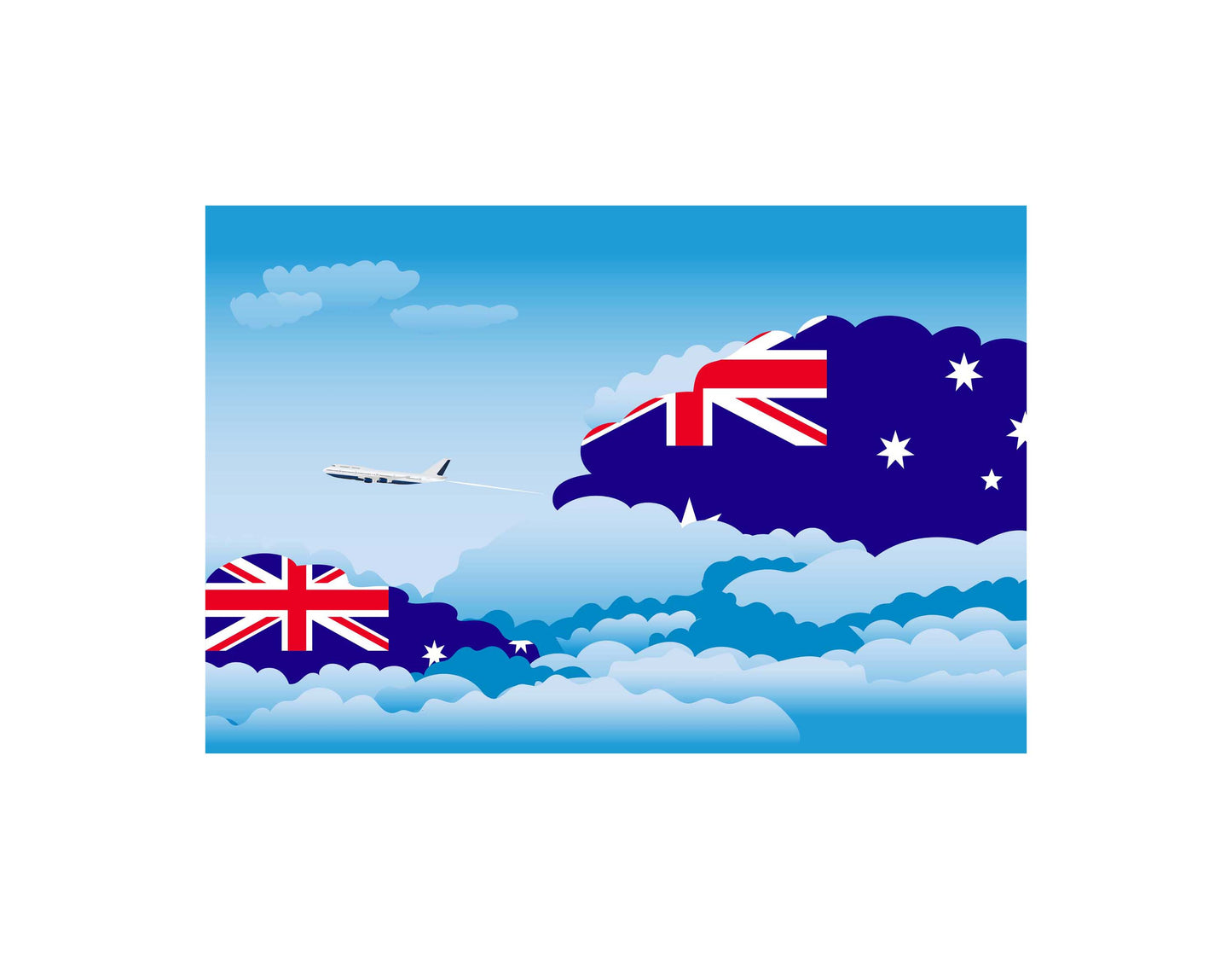 Australia Airplane Day Clouds Vector Illustration | Travel & Aviation Sky Scene