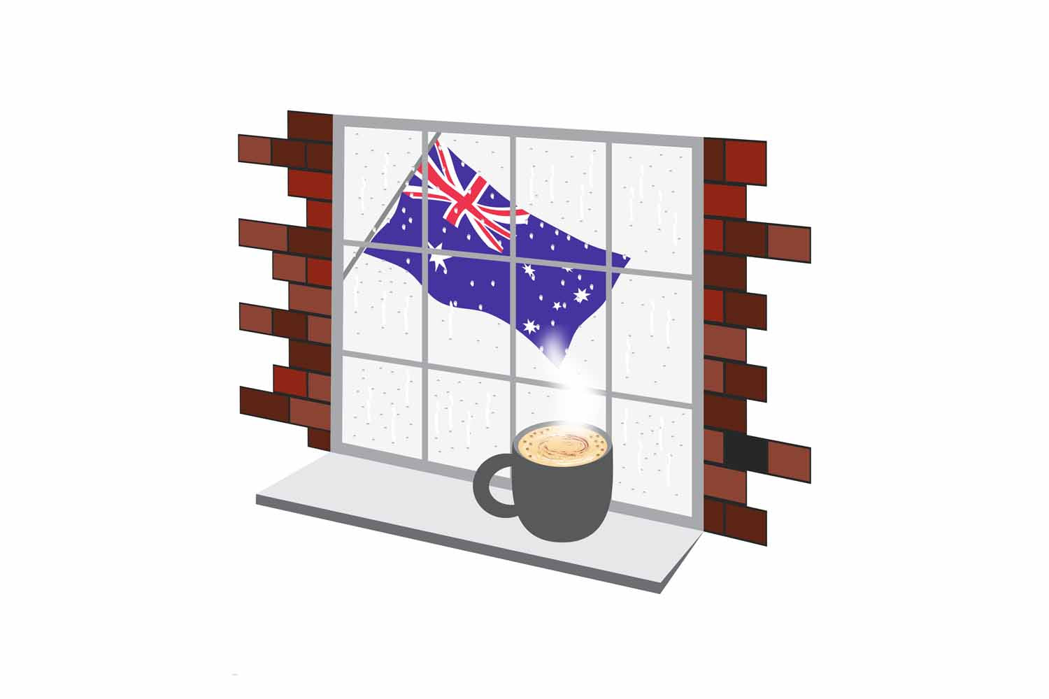 Australia Coffee Rain Fog Window Vector Illustration