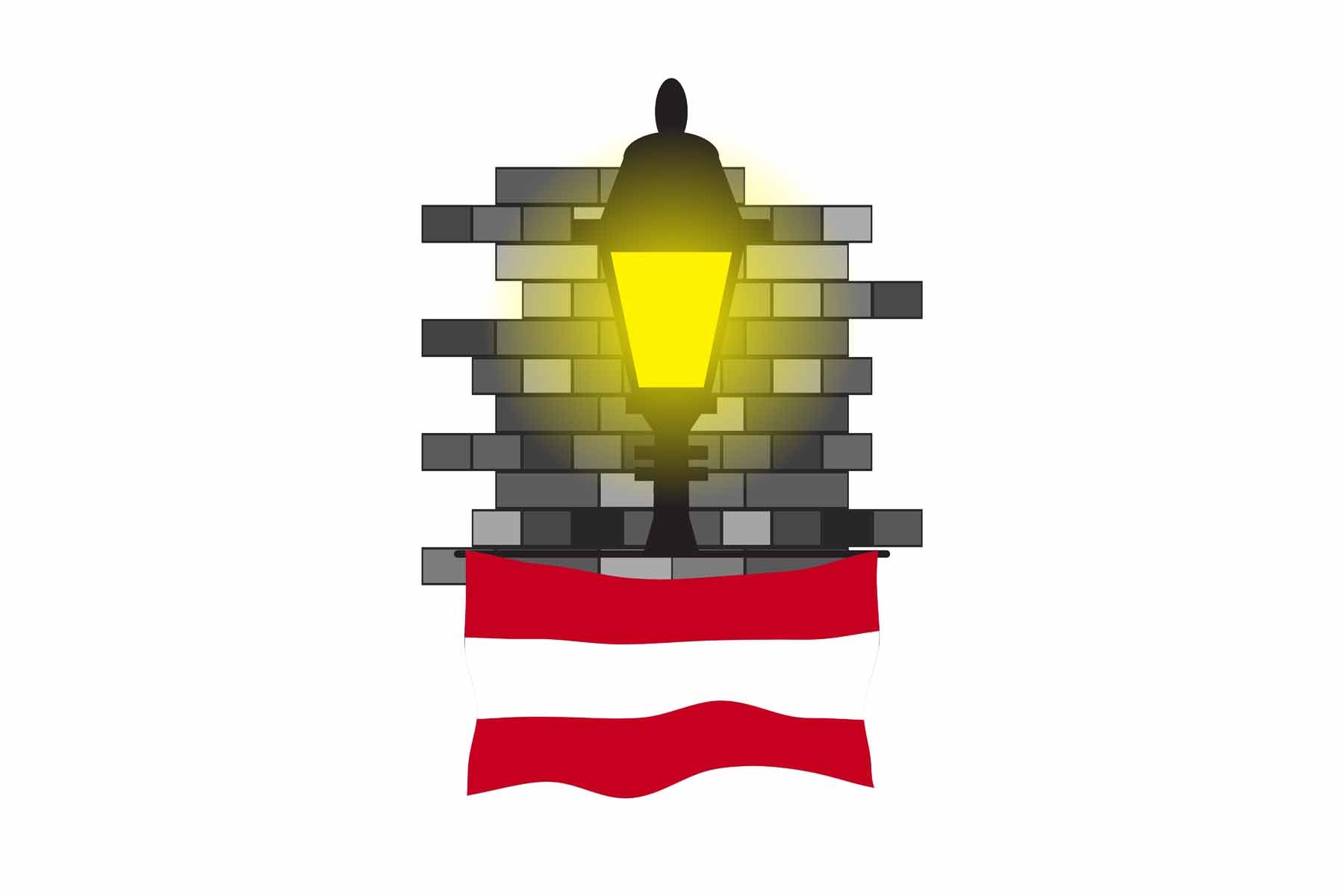 Austria World Street Lamp Bricks Dark Night Vector Illustrations | Moonlit Urban Landscape Collection