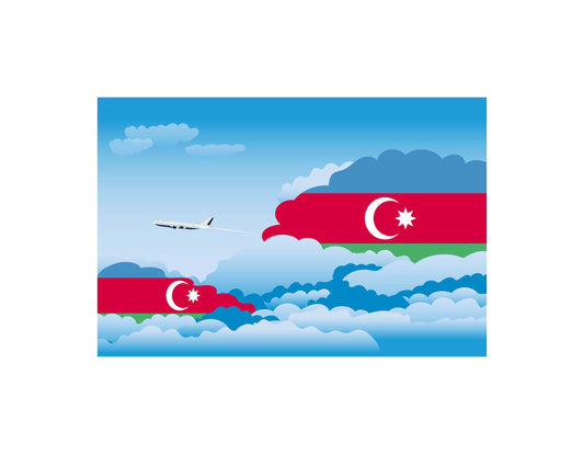 Azerbaijan Day Clouds Airplane Airport Flight Vector Illustration
