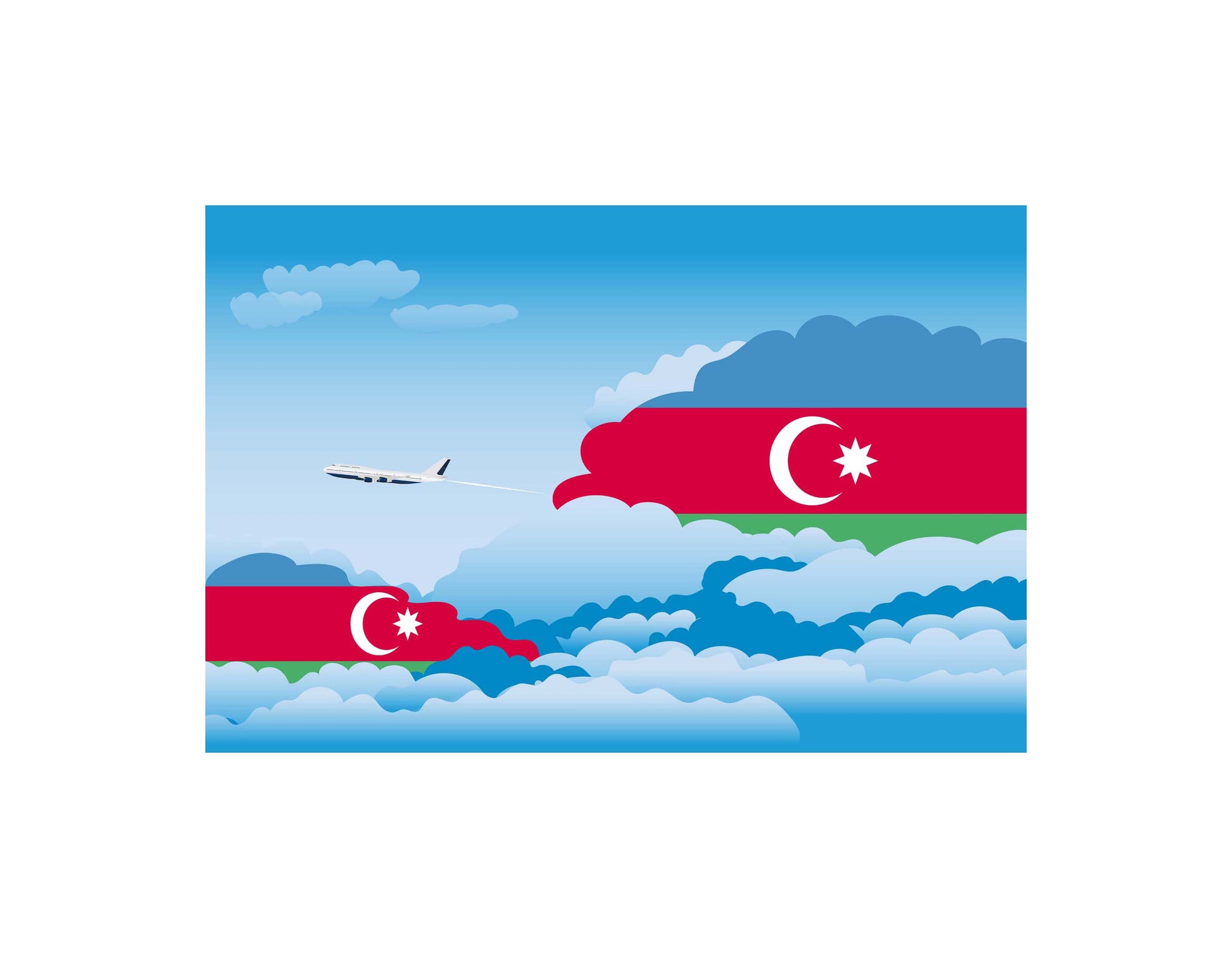 Azerbaijan Airplane Day Clouds Vector Illustration | Travel & Aviation Sky Scene