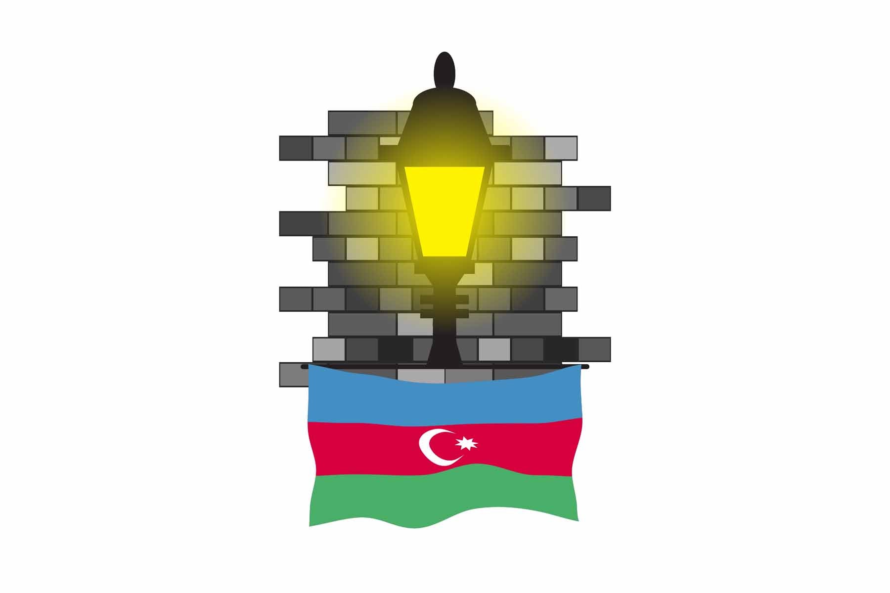 Azerbaijan World Street Lamp Bricks Dark Night Vector Illustrations | Moonlit Urban Landscape Collection