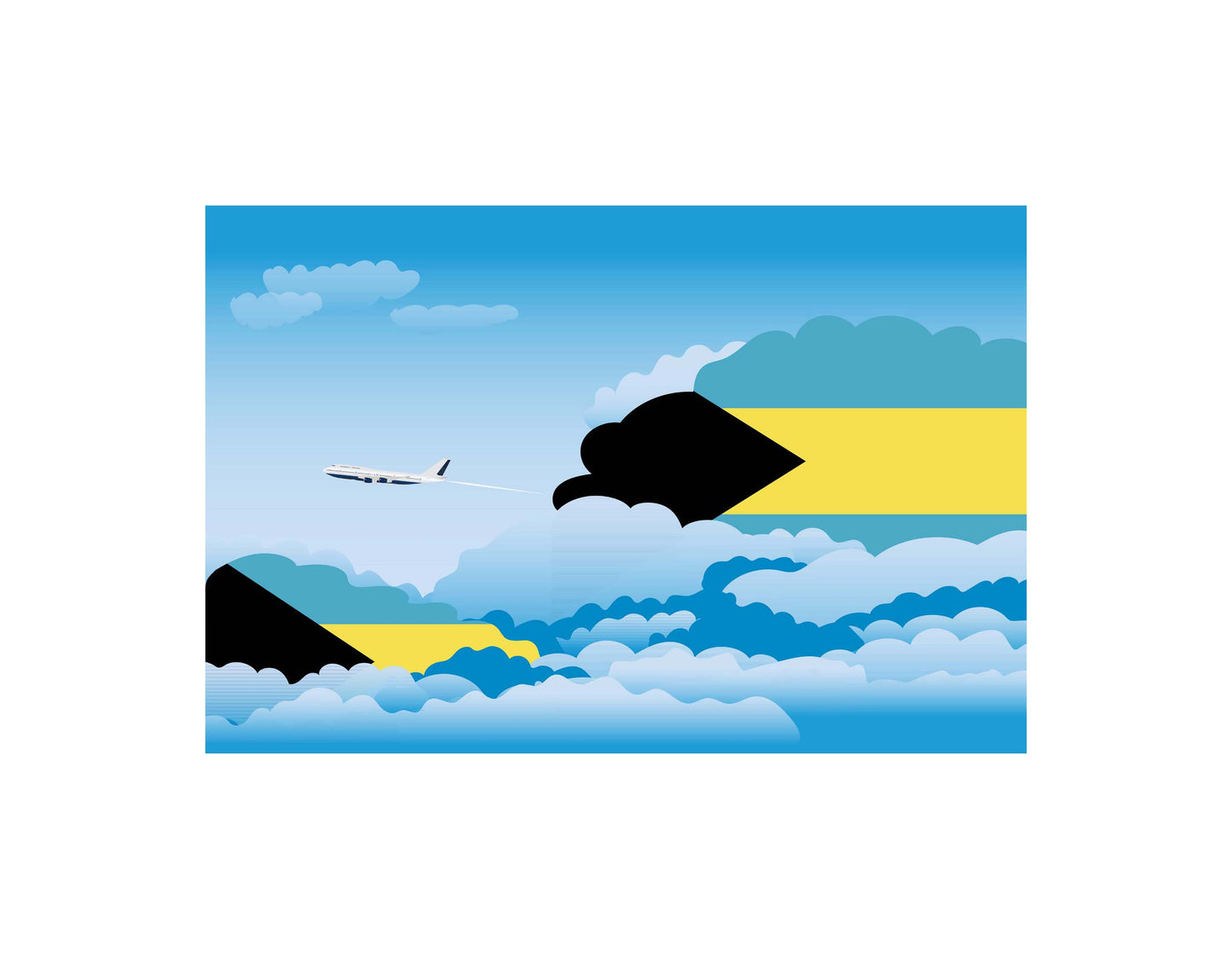 Bahamas Airplane Day Clouds Vector Illustration | Travel & Aviation Sky Scene
