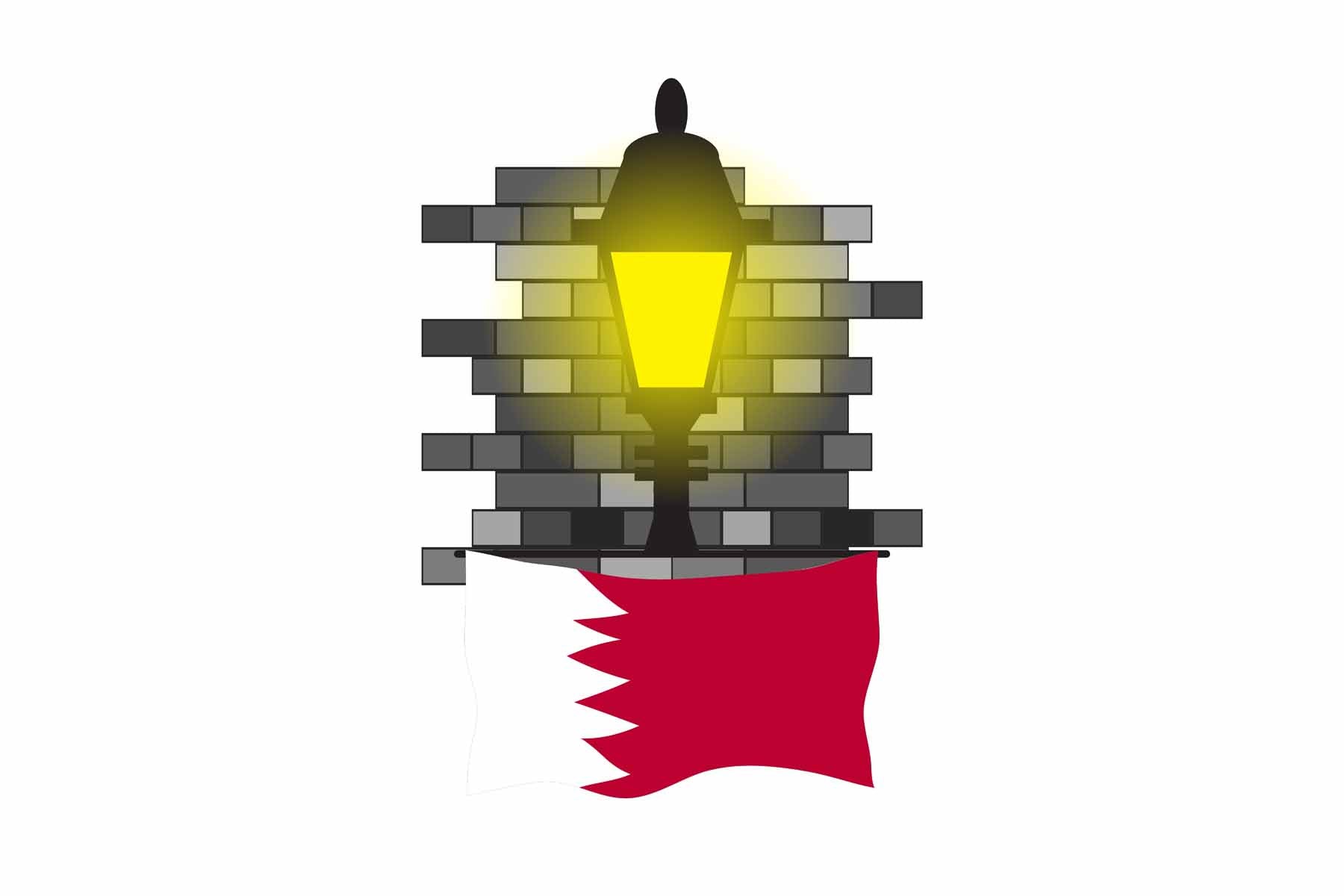 Bahrain World Street Lamp Bricks Dark Night Vector Illustrations | Moonlit Urban Landscape Collection