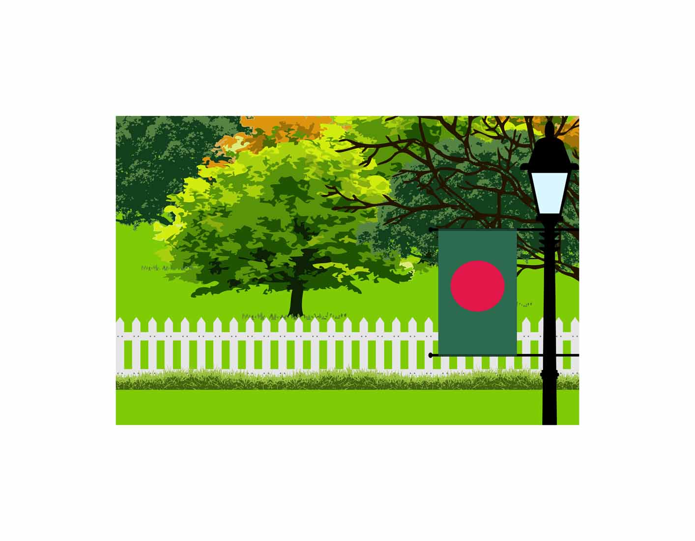 Bangladesh Flag Trees Street Lamp Vector Illustration