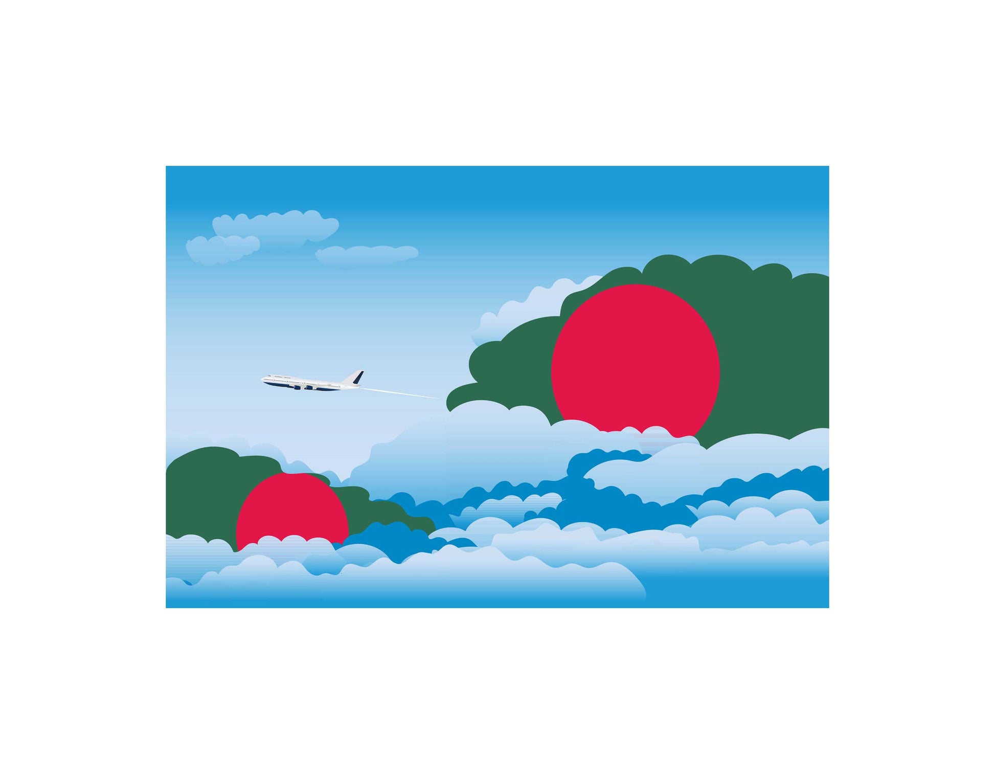 Bangladesh Airplane Day Clouds Vector Illustration | Travel & Aviation Sky Scene