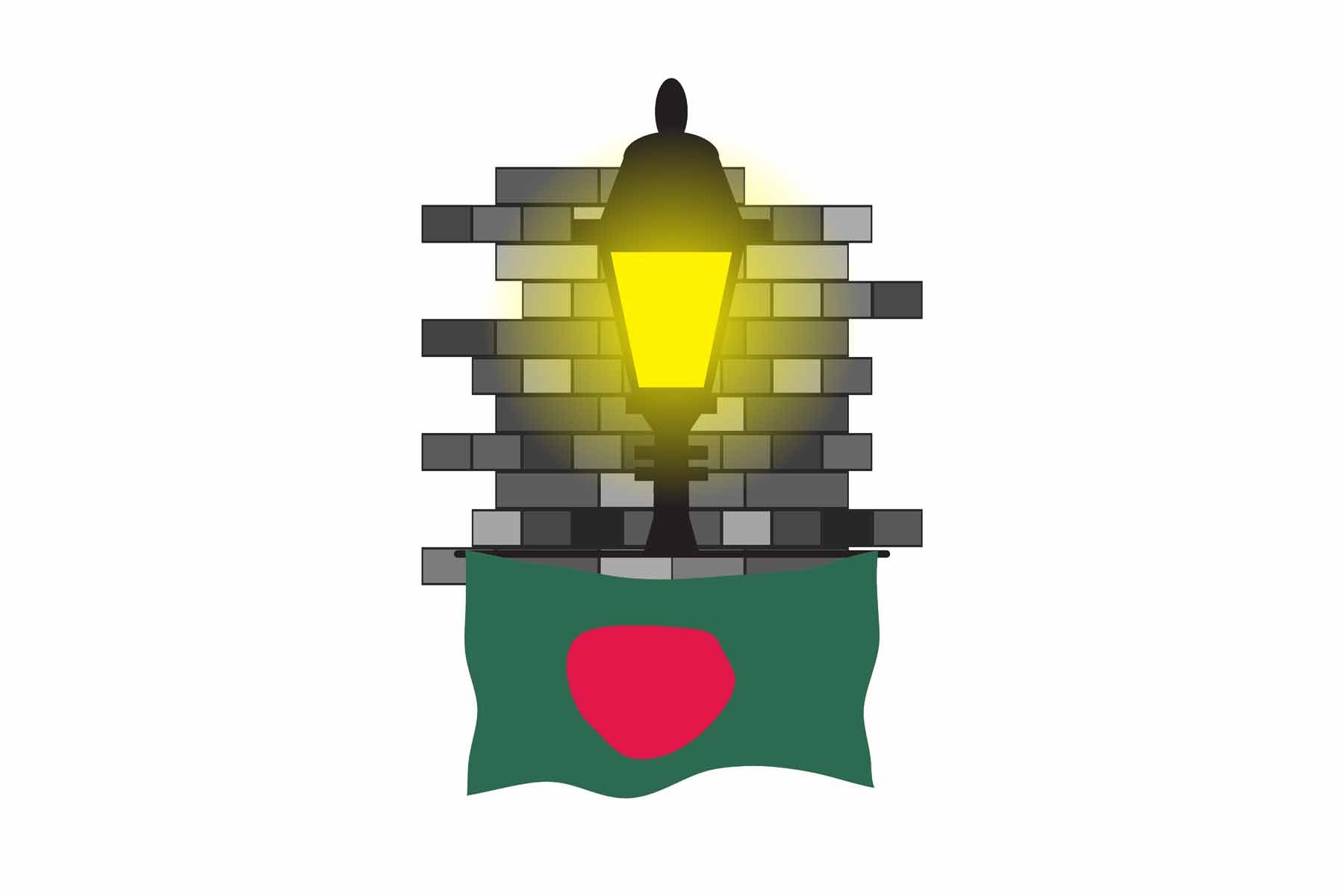 Bangladesh World Street Lamp Bricks Dark Night Vector Illustrations | Moonlit Urban Landscape Collection