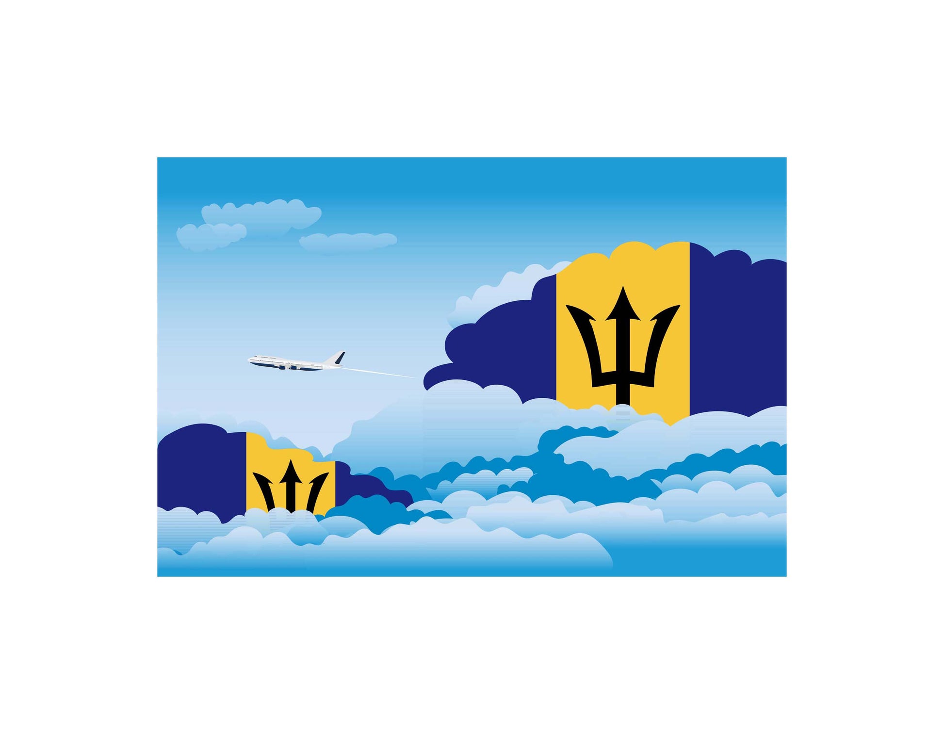 Barbados Airplane Day Clouds Vector Illustration | Travel & Aviation Sky Scene