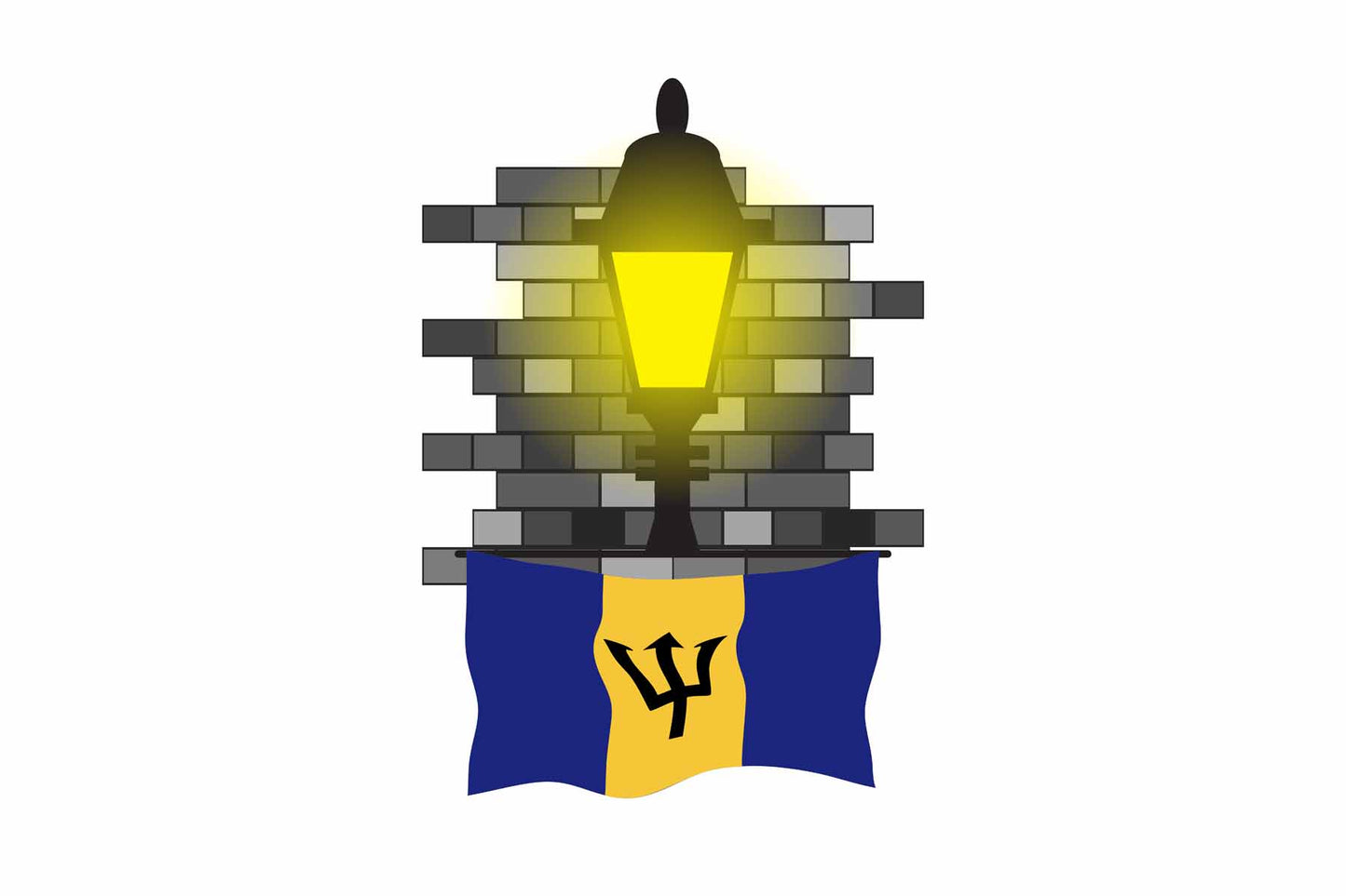 Barbados World Street Lamp Bricks Dark Night Vector Illustrations | Moonlit Urban Landscape Collection