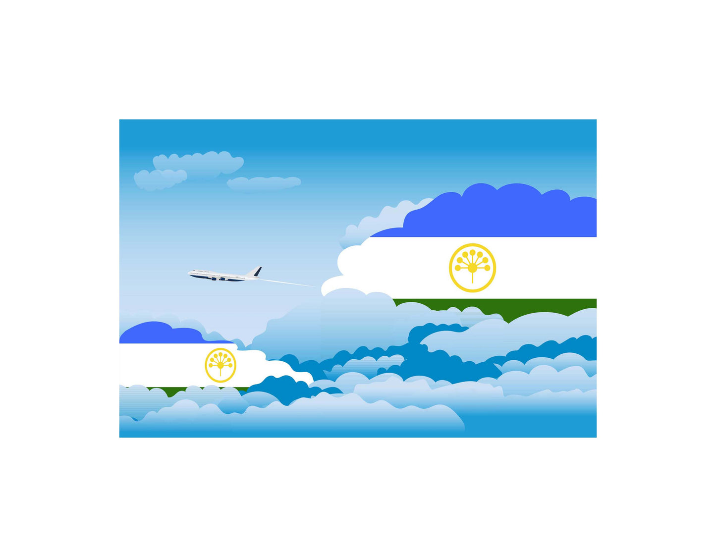 Bashkortostan Airplane Day Clouds Vector Illustration | Travel & Aviation Sky Scene