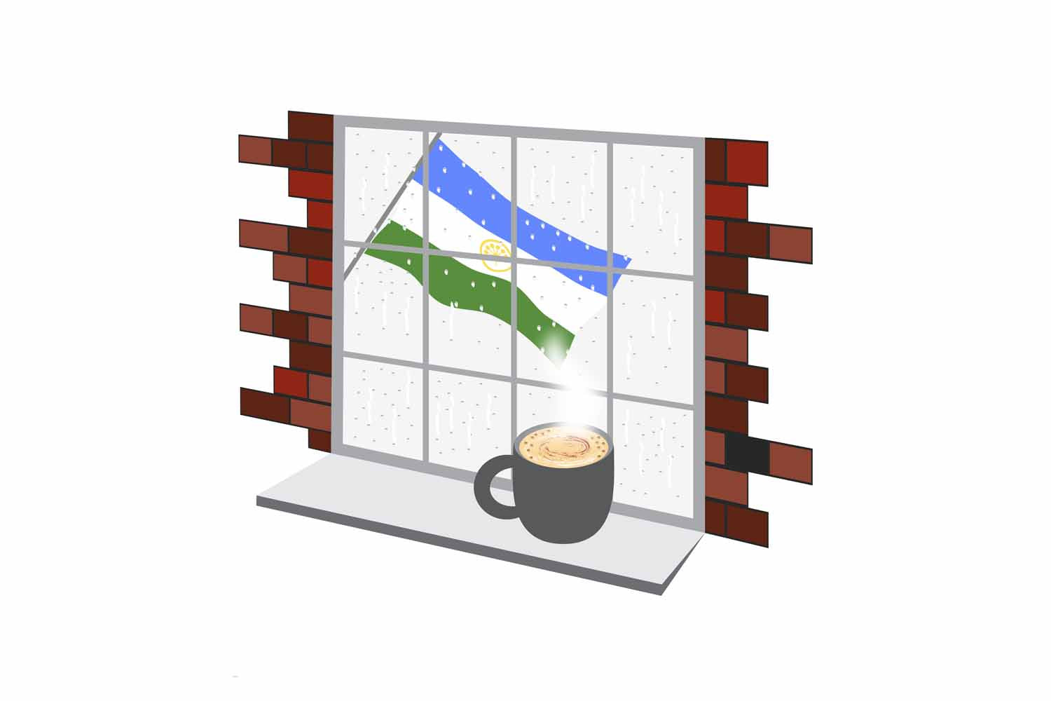 Bashkortostan Coffee Rain Window Vector Illustration | Cozy Café Scene