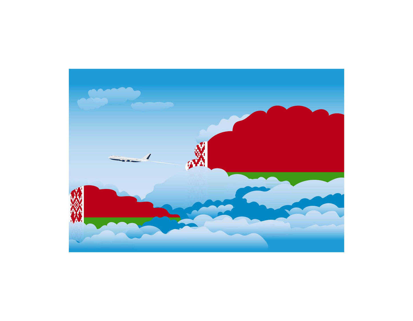 Belarus Airplane Day Clouds Vector Illustration | Travel & Aviation Sky Scene