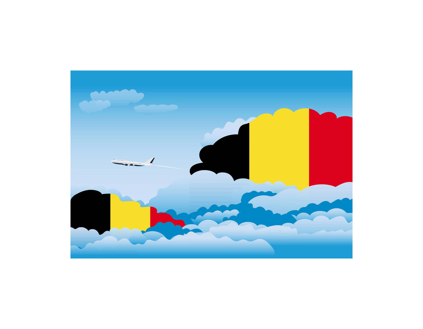 Belgium Airplane Day Clouds Vector Illustration | Travel & Aviation Sky Scene