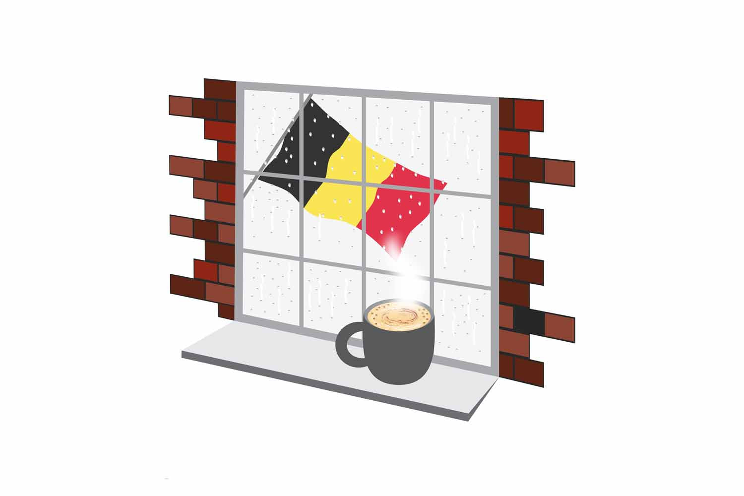 Belgium Coffee Rain Window Vector Illustration | Cozy Café Scene