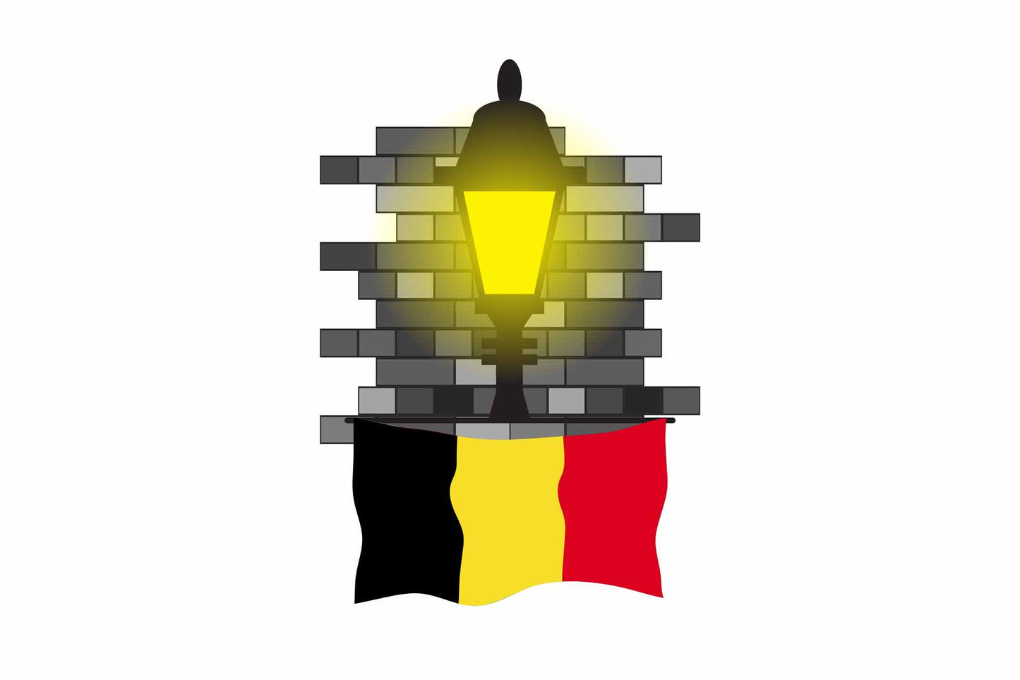 Belgium World Street Lamp Bricks Dark Night Vector Illustrations | Moonlit Urban Landscape Collection