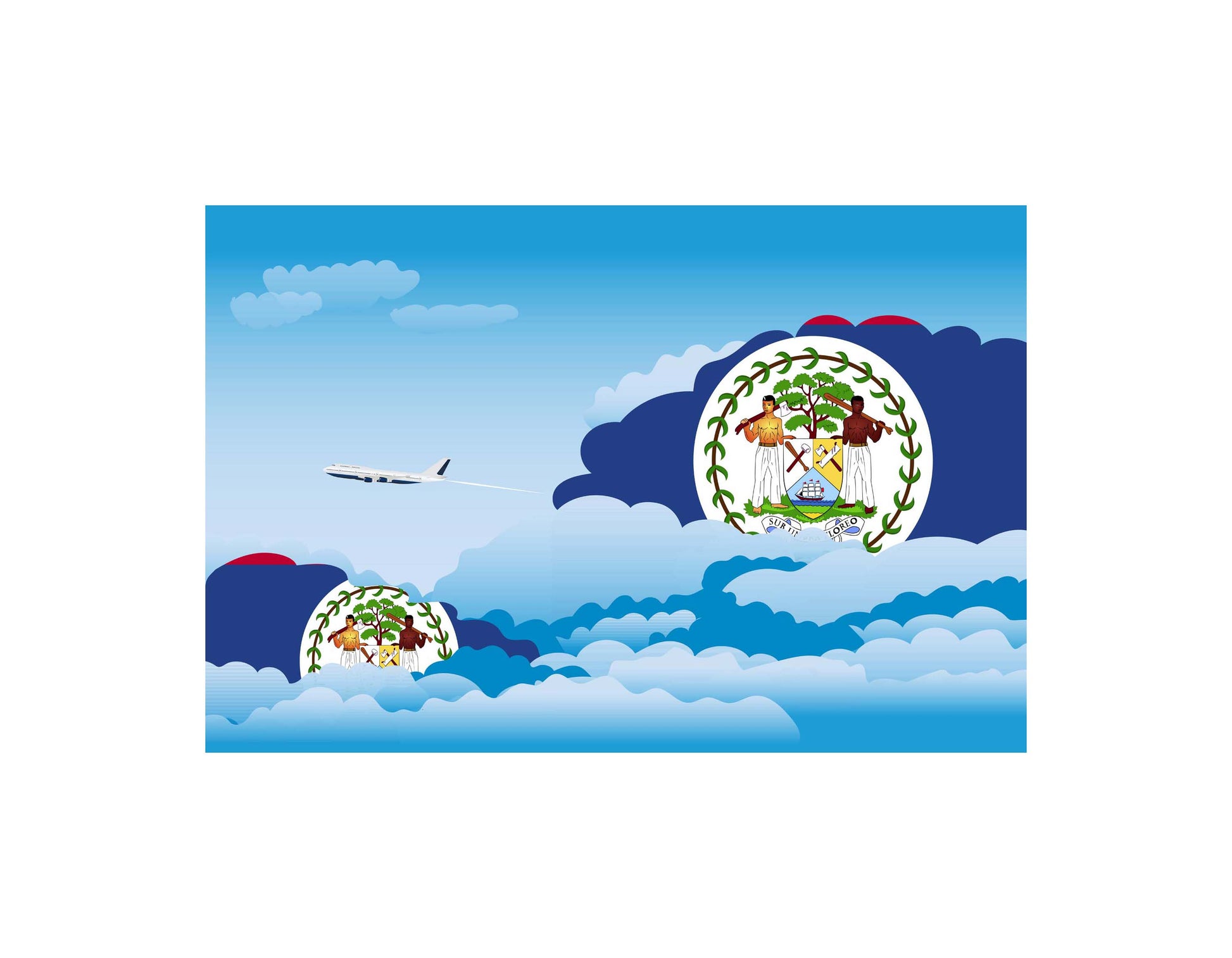 Belize Airplane Day Clouds Vector Illustration | Travel & Aviation Sky Scene