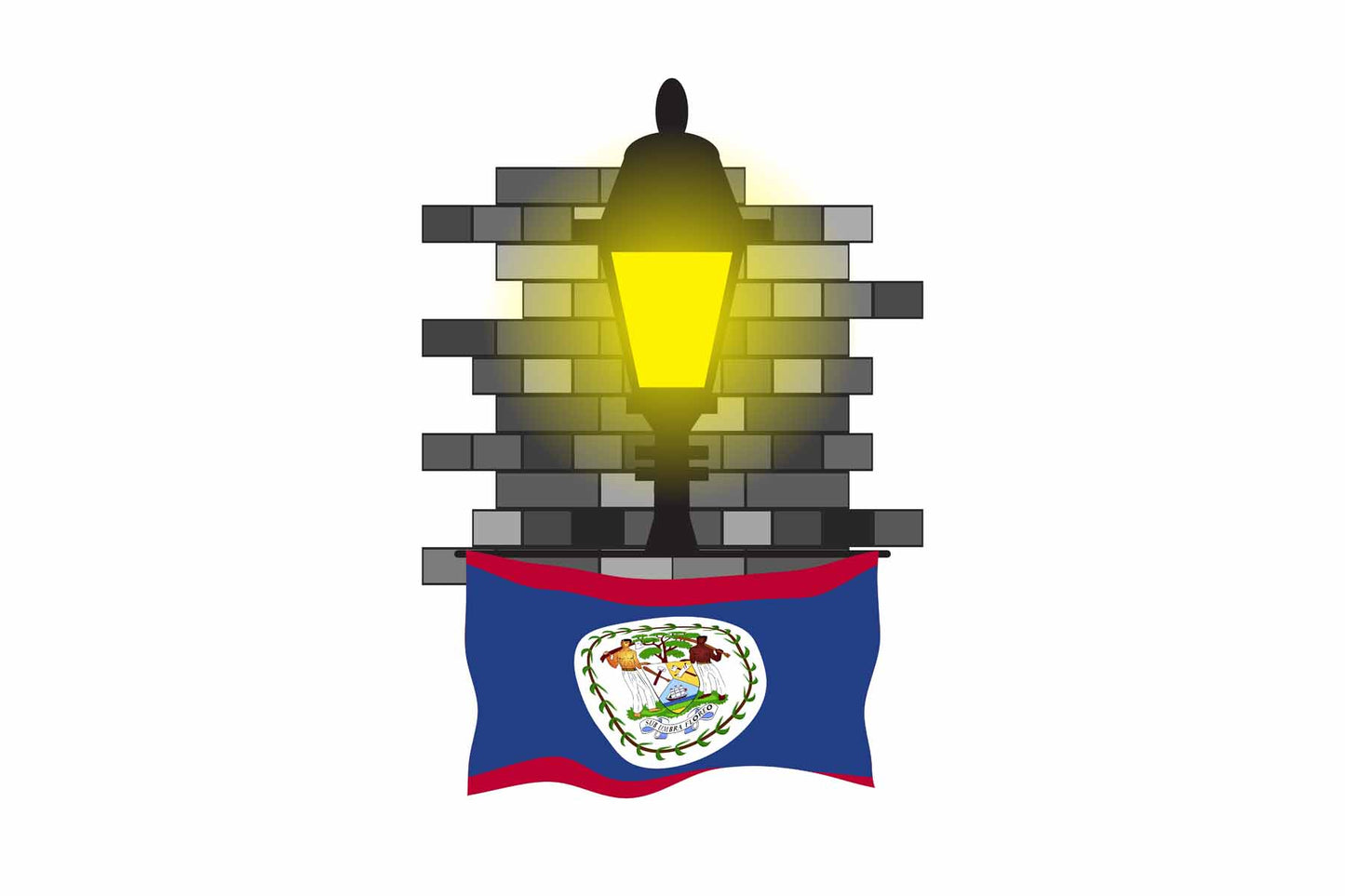 Belize World Street Lamp Bricks Dark Night Vector Illustrations | Moonlit Urban Landscape Collection