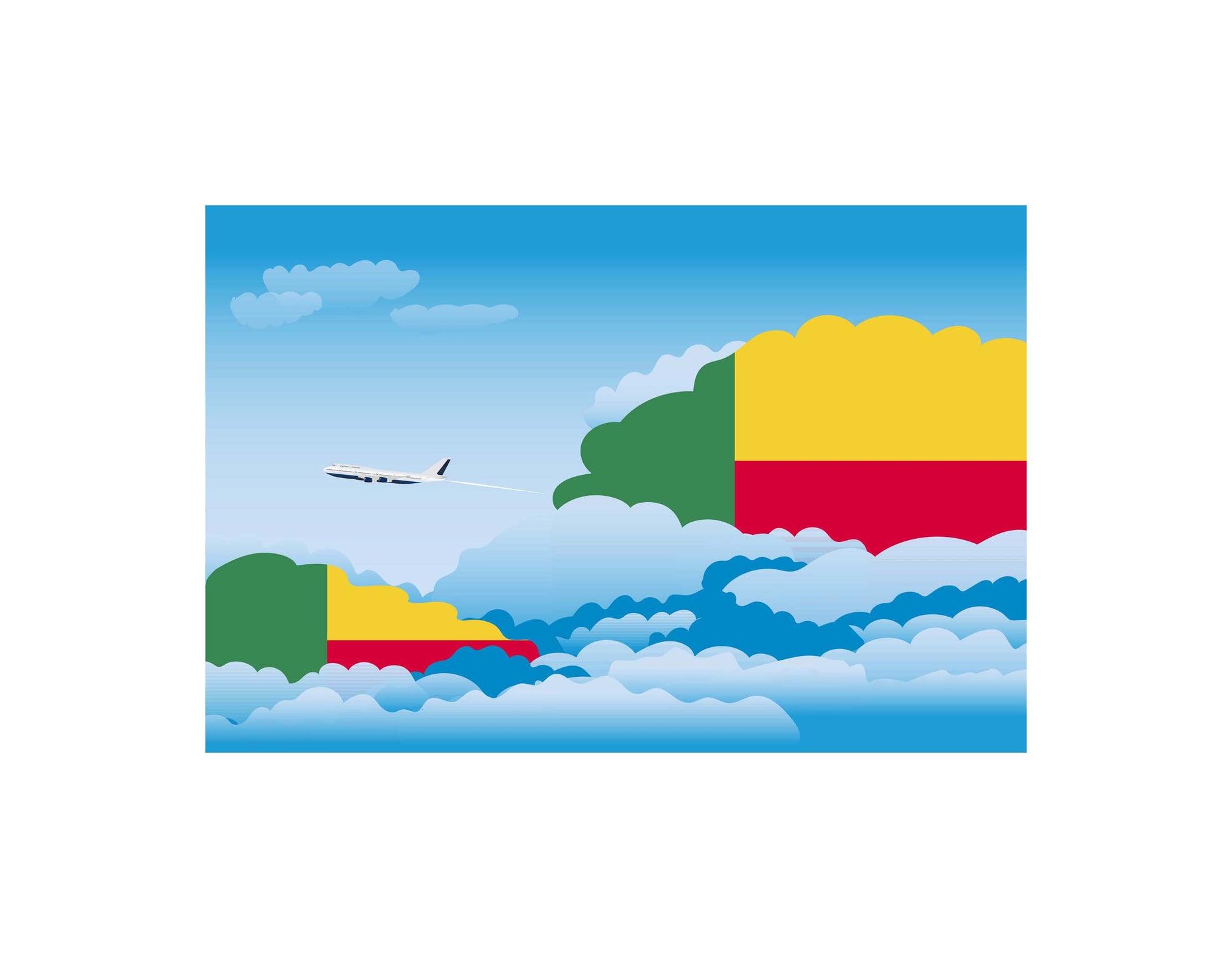 Benin Airplane Day Clouds Vector Illustration | Travel & Aviation Sky Scene