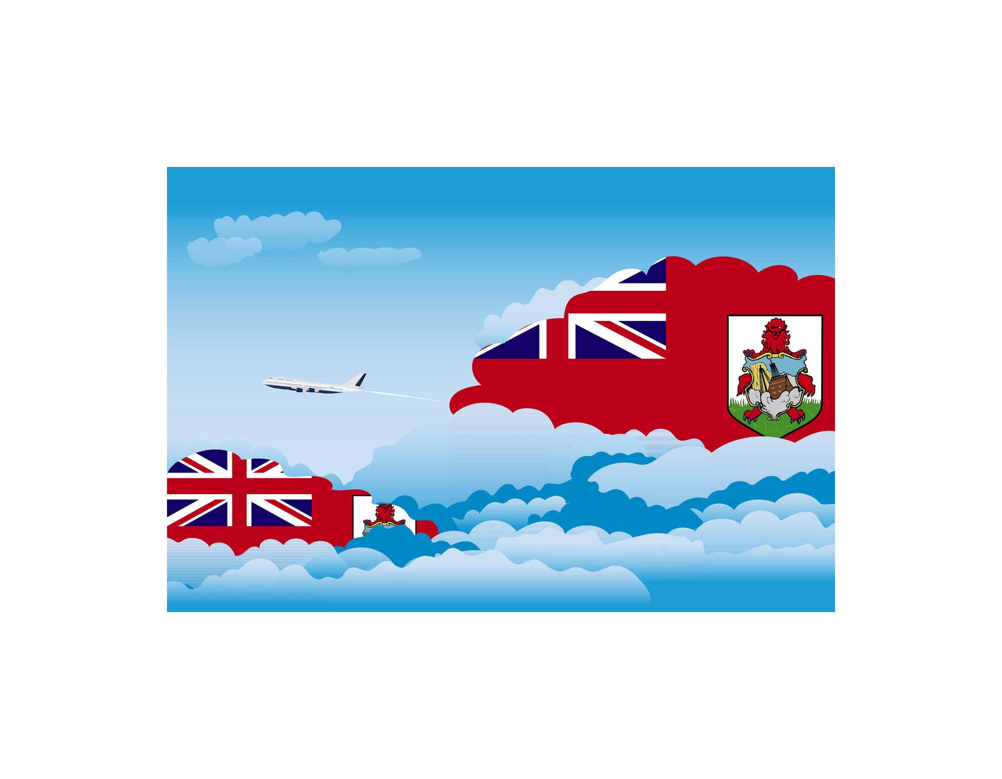 Bermuda Airplane Day Clouds Vector Illustration | Travel & Aviation Sky Scene
