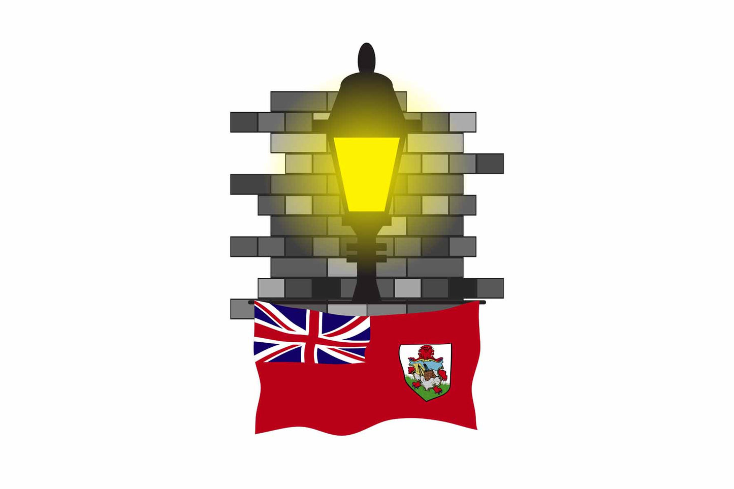 Bermuda World Street Lamp Bricks Dark Night Vector Illustrations | Moonlit Urban Landscape Collection
