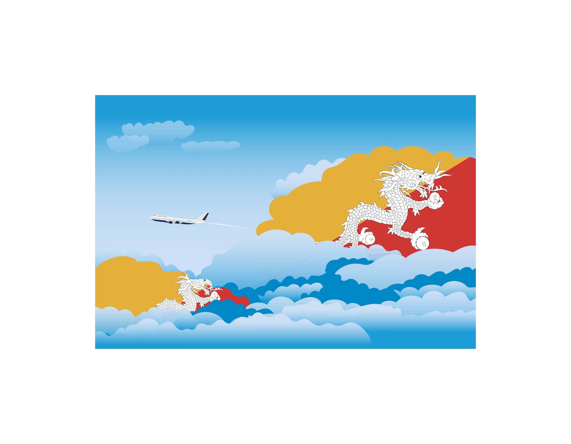 Bhutan Airplane Day Clouds Vector Illustration | Travel & Aviation Sky Scene
