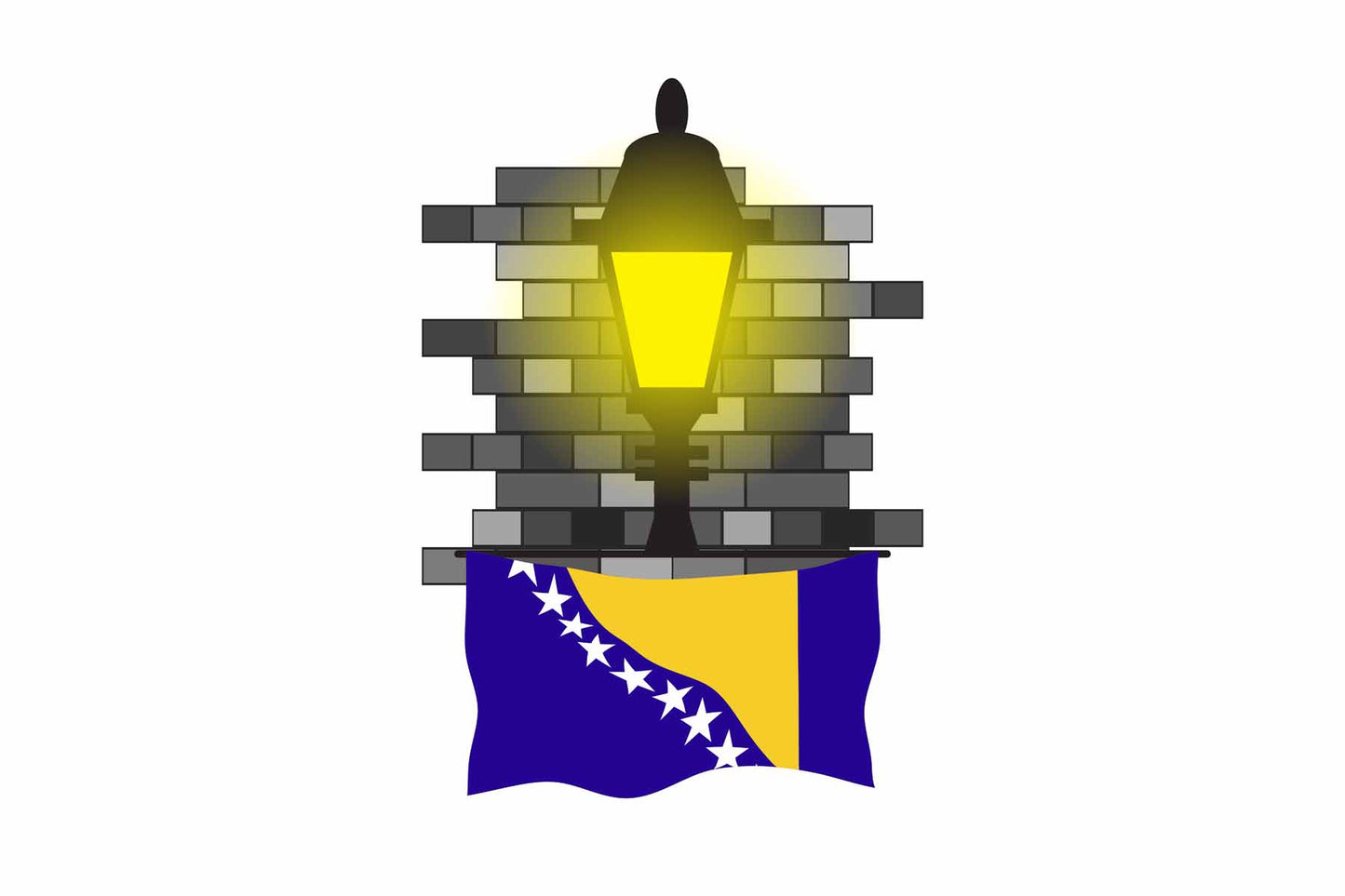 Bosnia and Herzegovina World Street Lamp Bricks Dark Night Vector Illustrations | Moonlit Urban Landscape Collection