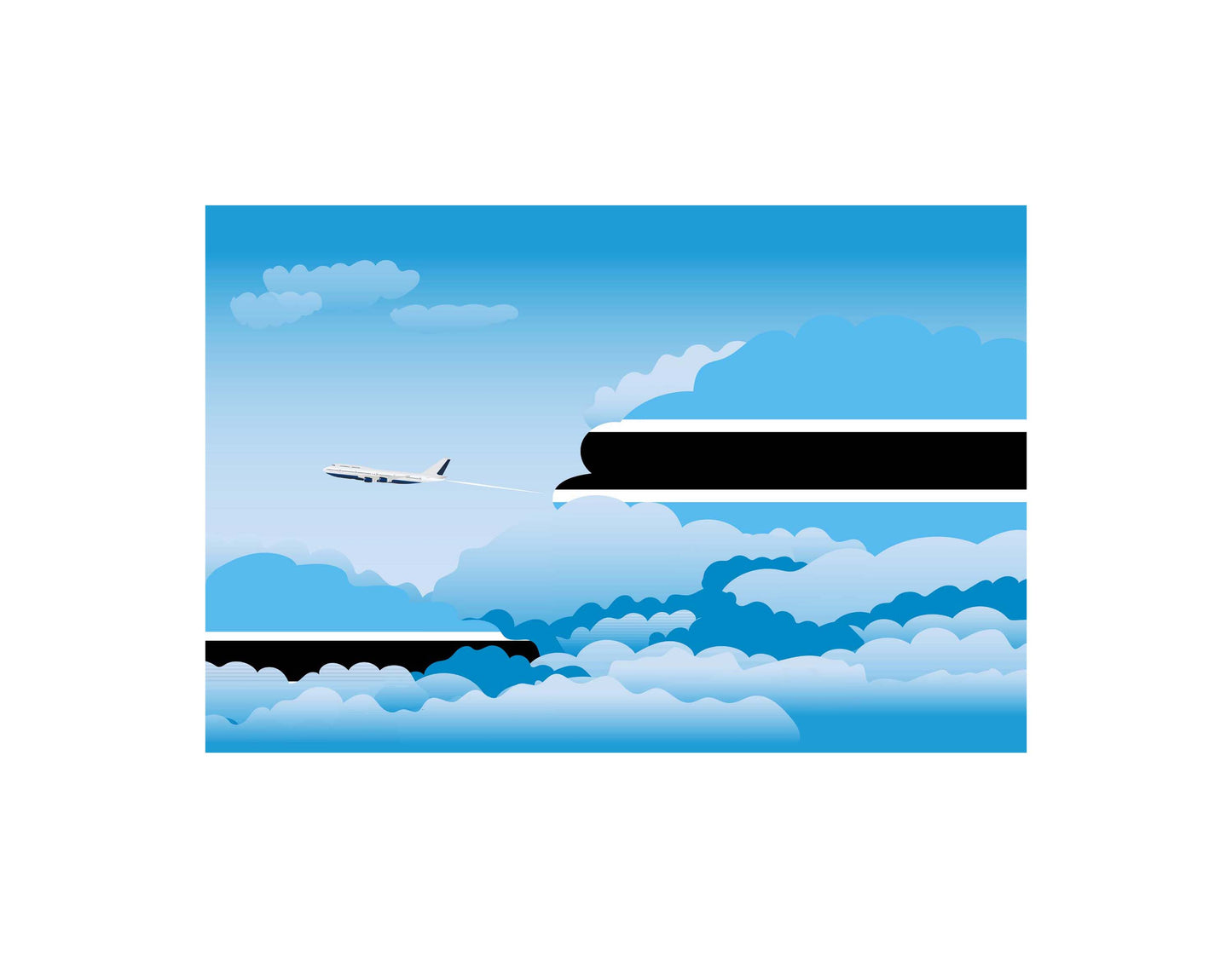 Botswana Airplane Day Clouds Vector Illustration | Travel & Aviation Sky Scene
