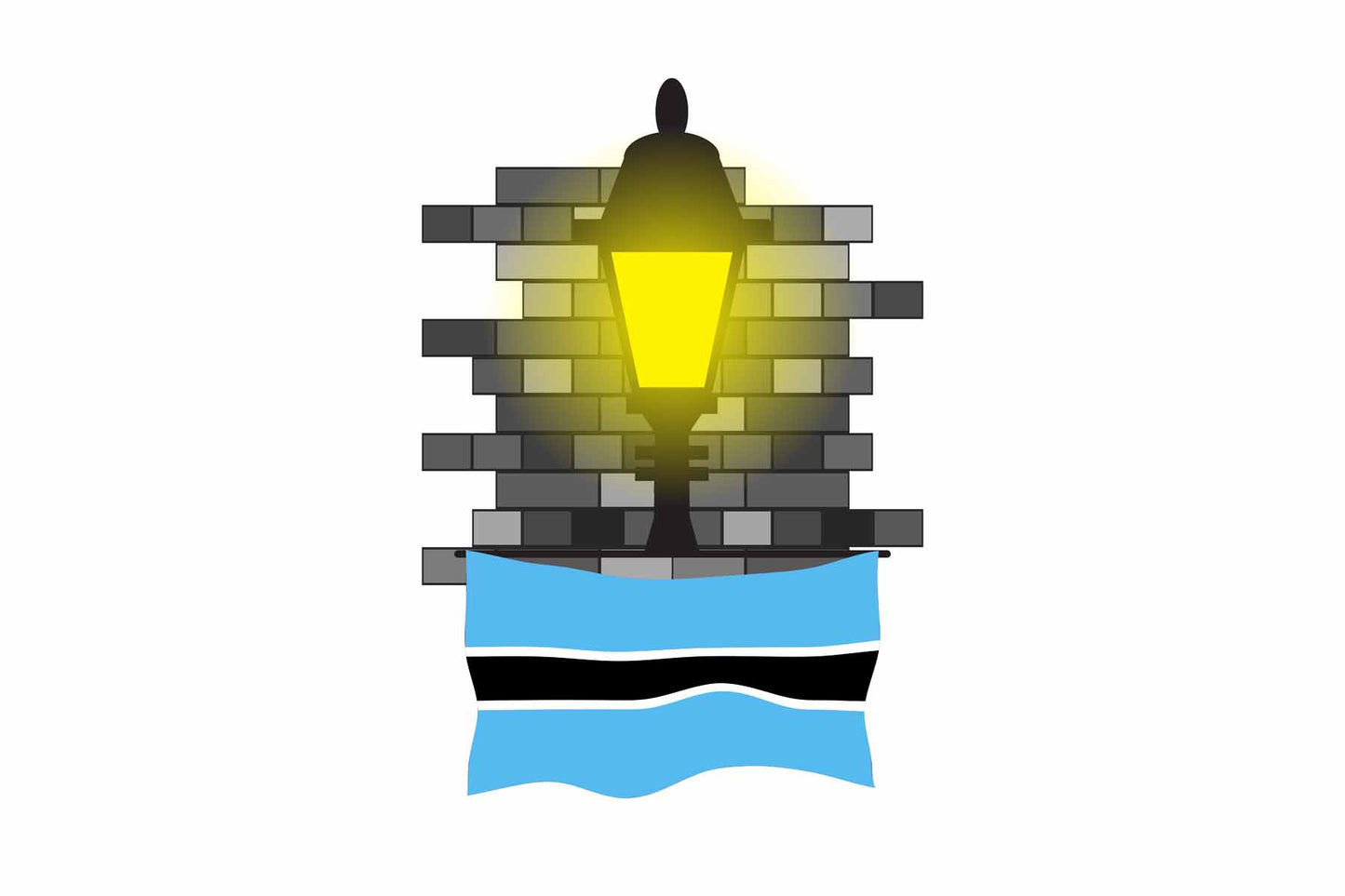 Botswana World Street Lamp Bricks Dark Night Vector Illustrations | Moonlit Urban Landscape Collection