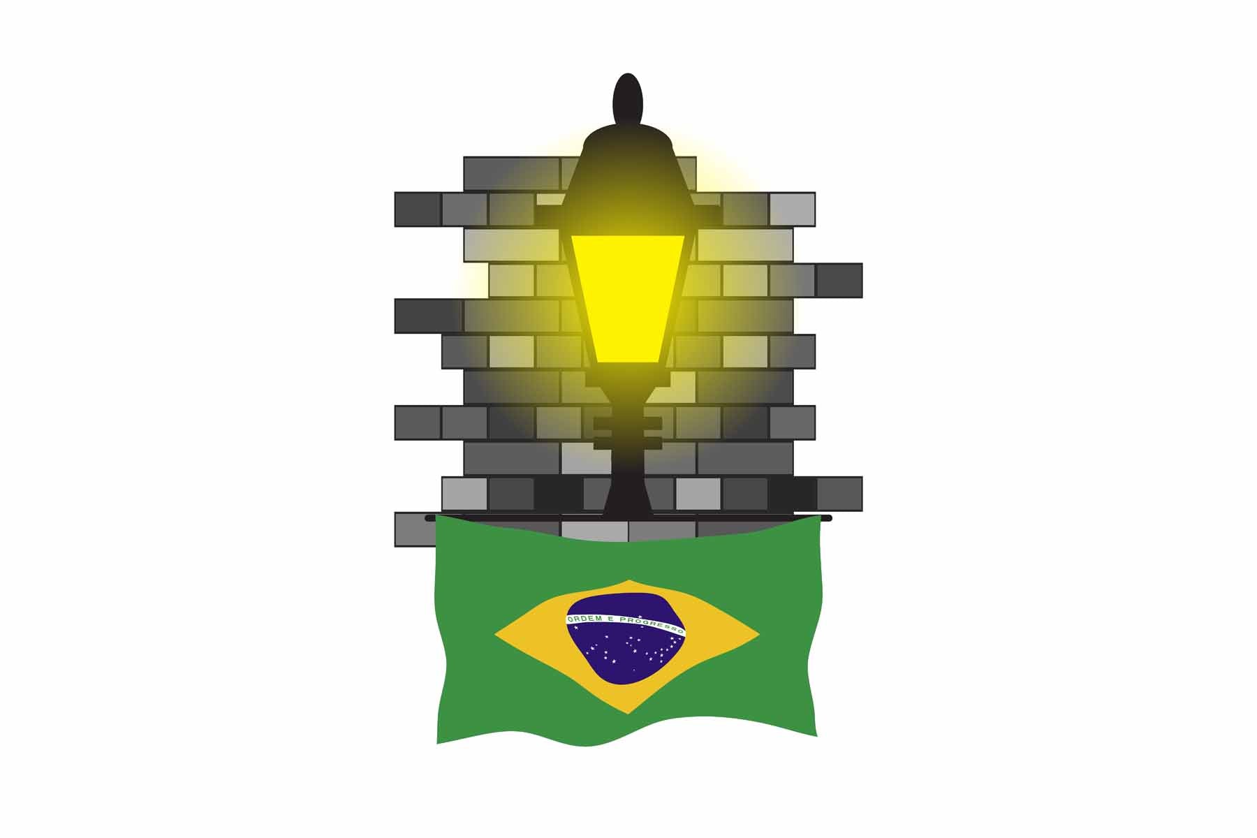 Brazil World Street Lamp Bricks Dark Night Vector Illustrations | Moonlit Urban Landscape Collection