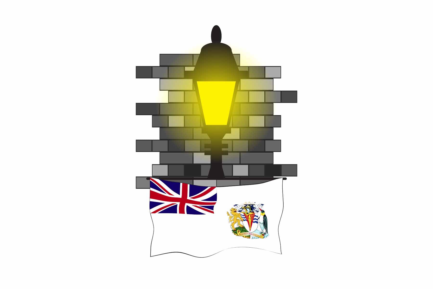 British Antarctic Territory World Street Lamp Bricks Dark Night Vector Illustrations | Moonlit Urban Landscape Collection