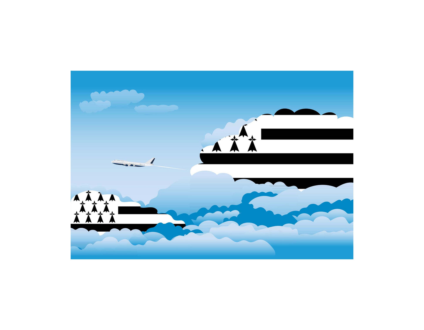 Brittany Airplane Day Clouds Vector Illustration | Travel & Aviation Sky Scene
