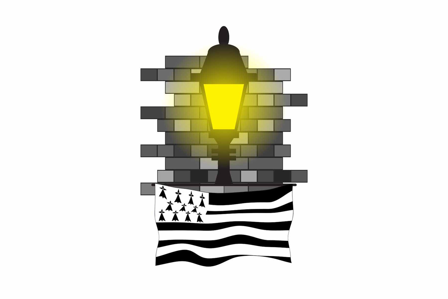 Brittany World Street Lamp Bricks Dark Night Vector Illustrations | Moonlit Urban Landscape Collection