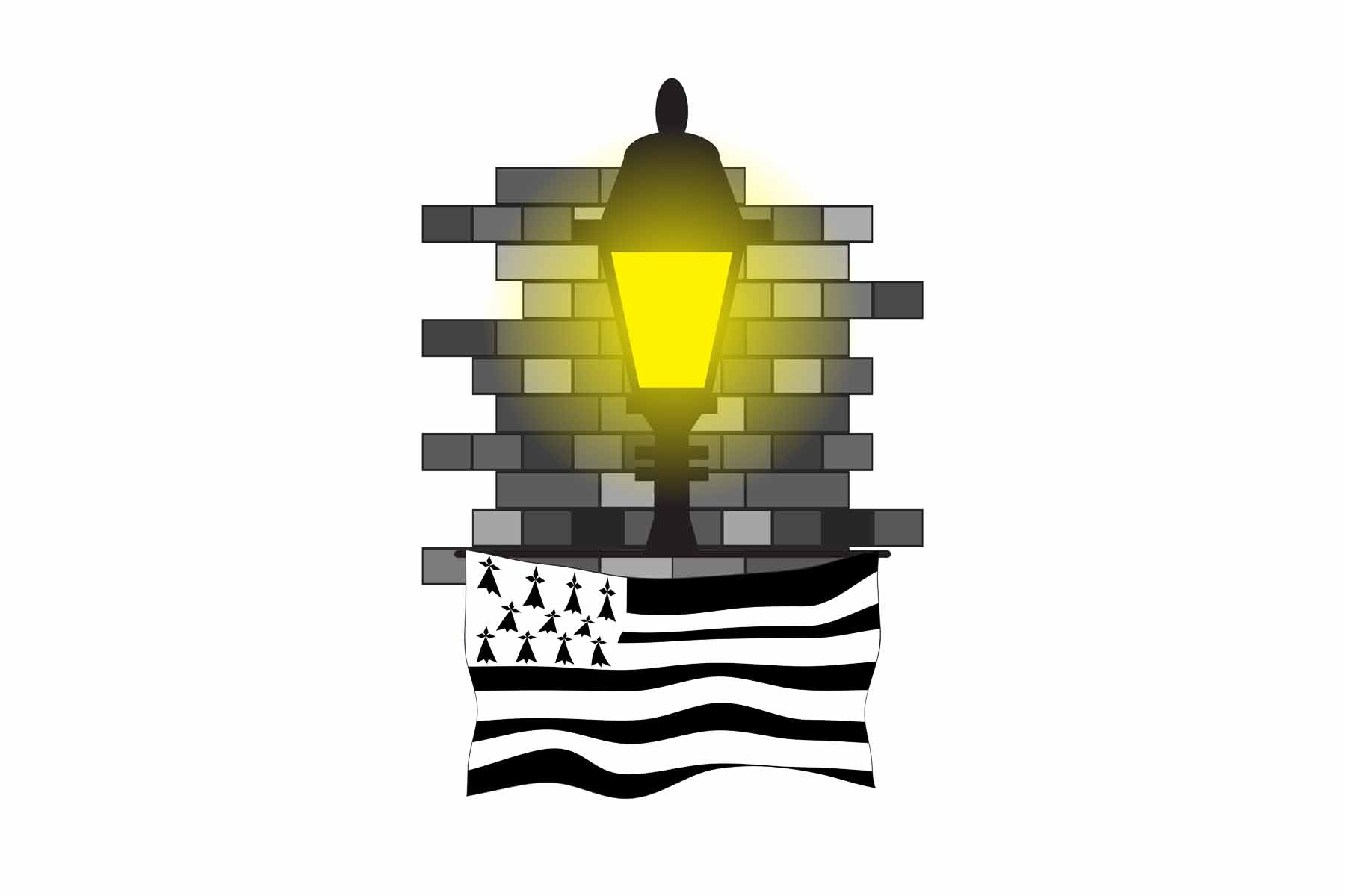 Brittany World Street Lamp Bricks Dark Night Vector Illustrations | Moonlit Urban Landscape Collection