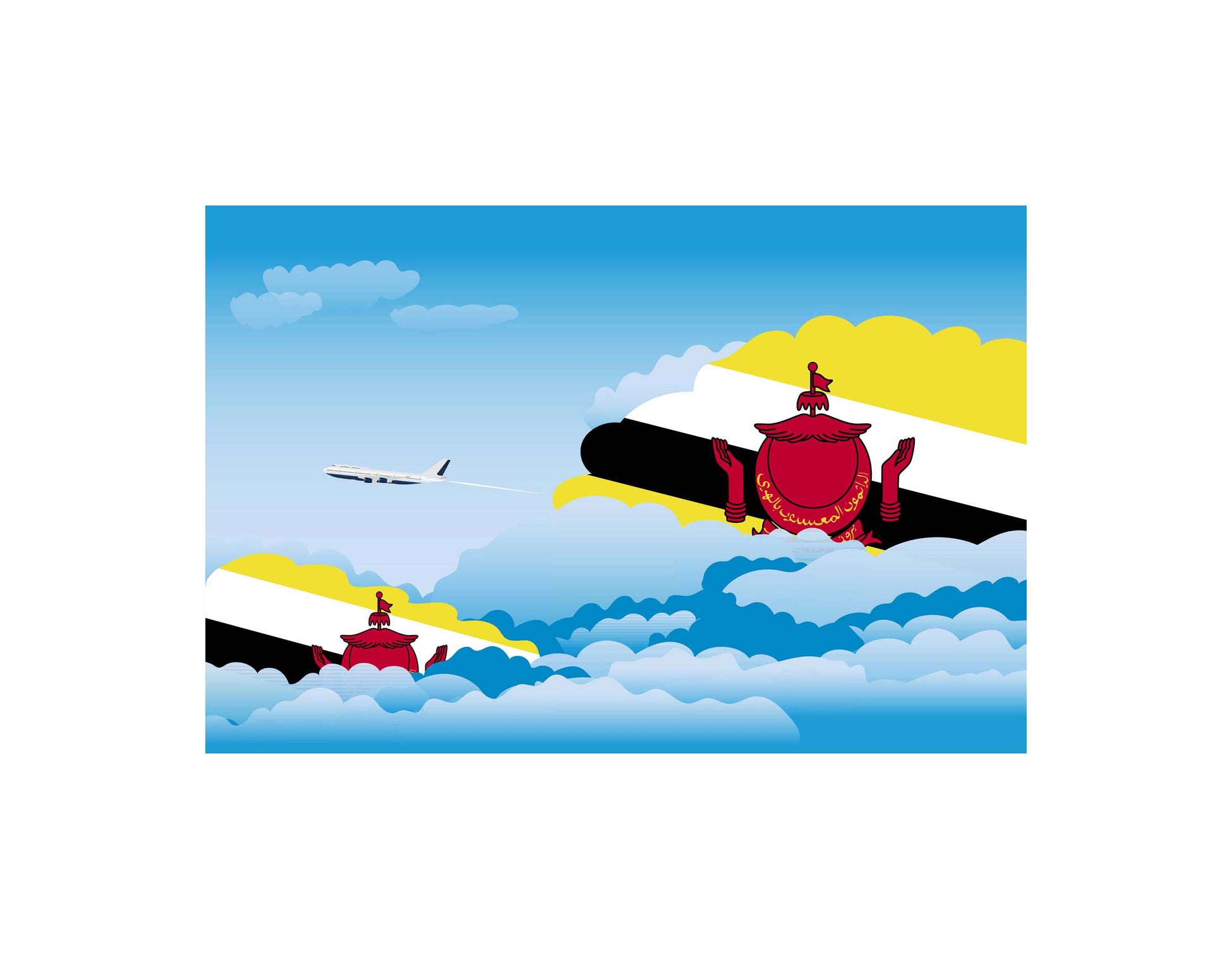 Brunei Airplane Day Clouds Vector Illustration | Travel & Aviation Sky Scene