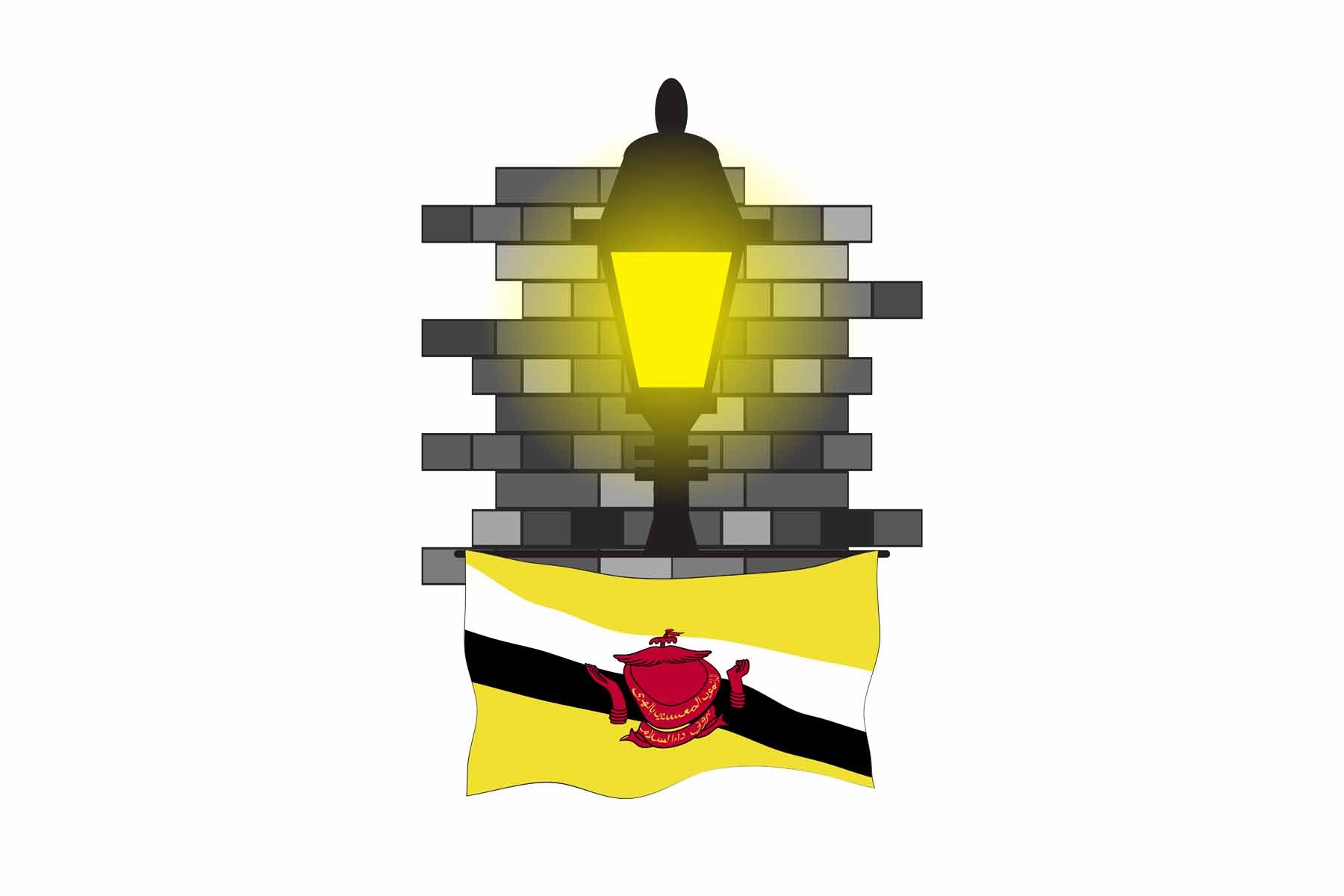 Brunei World Street Lamp Bricks Dark Night Vector Illustrations | Moonlit Urban Landscape Collection