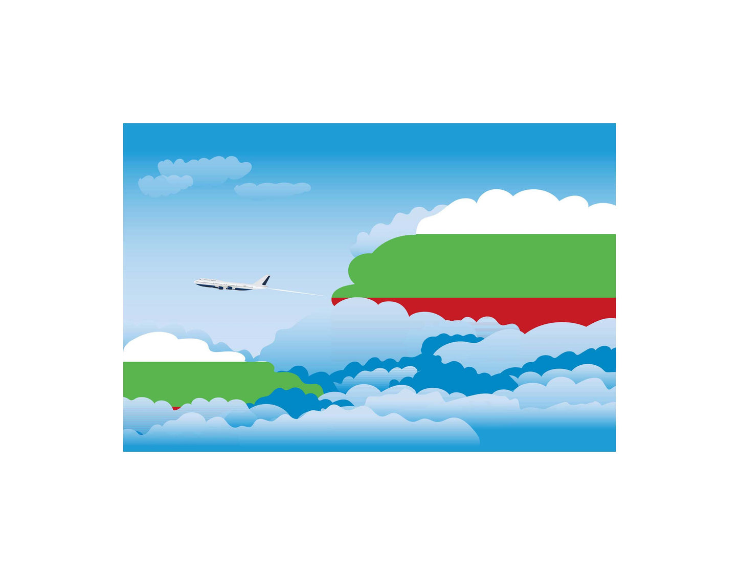 Bulgaria Airplane Day Clouds Vector Illustration | Travel & Aviation Sky Scene