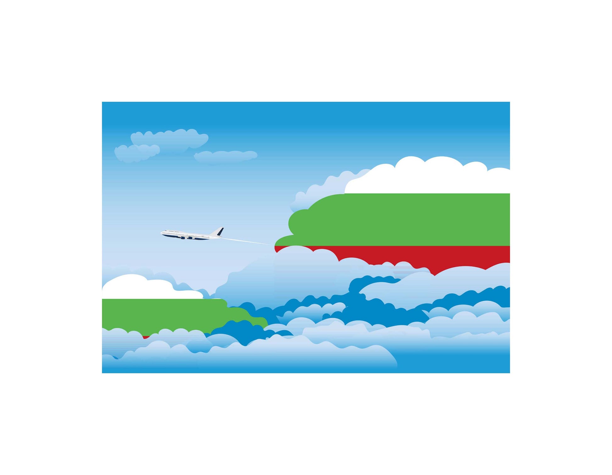 Bulgaria Airplane Day Clouds Vector Illustration | Travel & Aviation Sky Scene