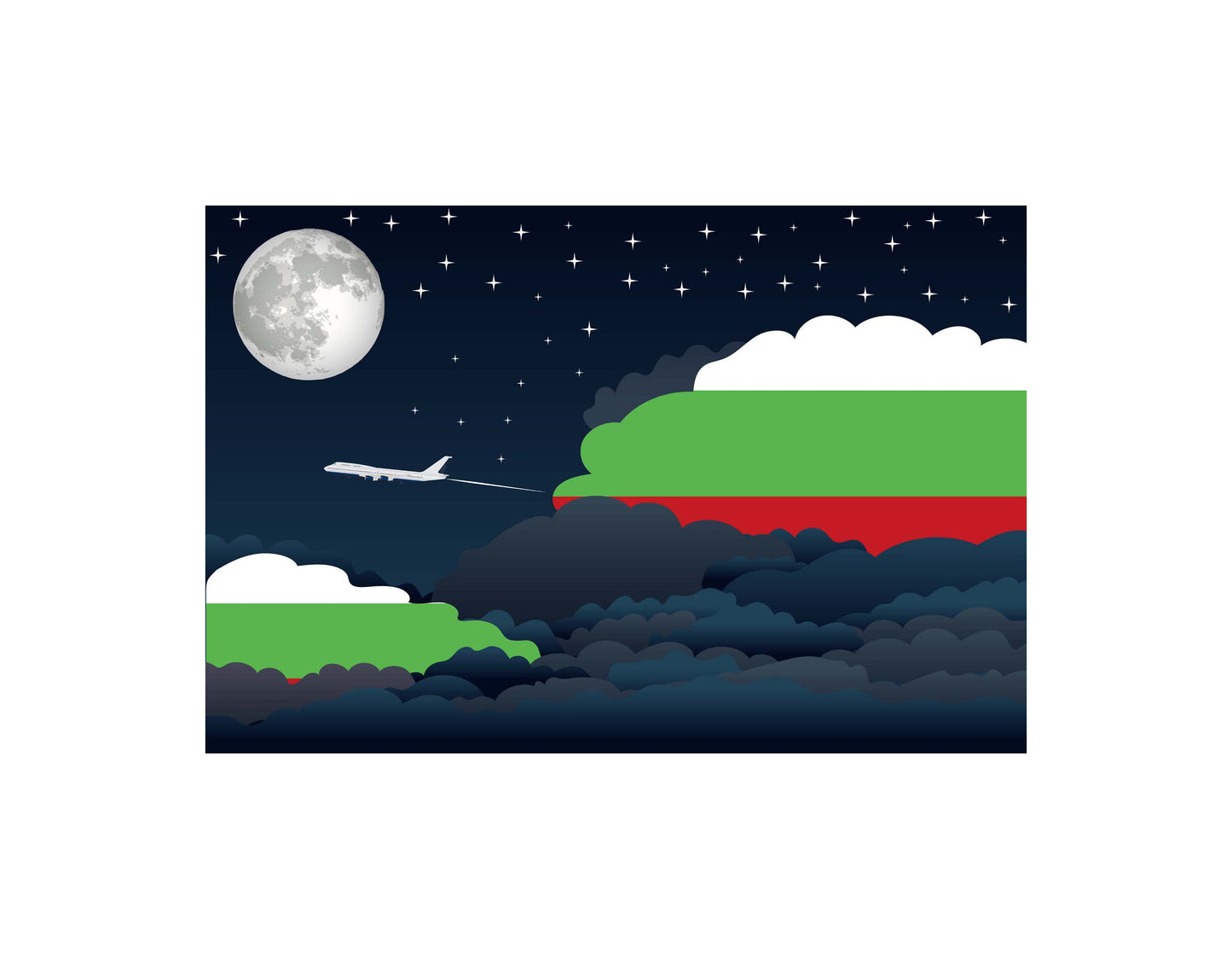 Bulgaria Flag Night Clouds Aeroplane Airport Flying Vector Illustration