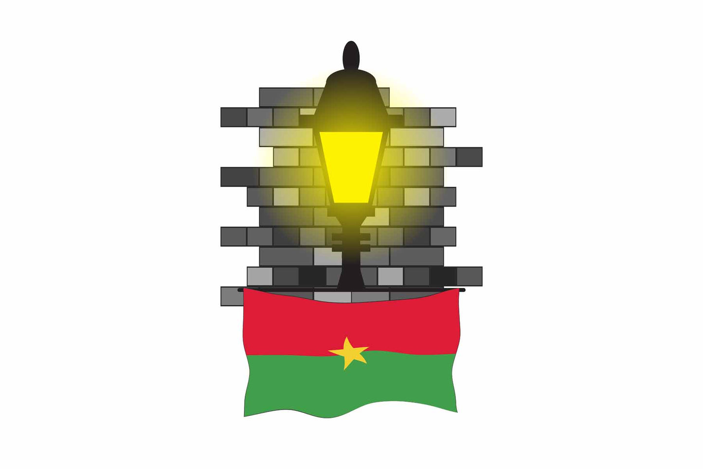 Burkina Faso World Street Lamp Bricks Dark Night Vector Illustrations | Moonlit Urban Landscape Collection