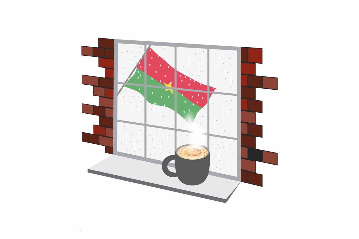 Burkina Faso Coffee Rain Fog Window Vector Illustration