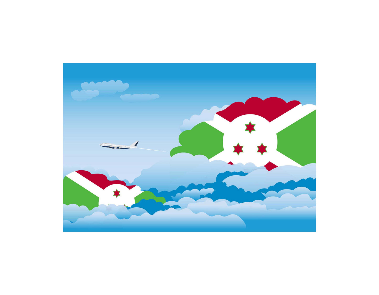 Burundi Airplane Day Clouds Vector Illustration | Travel & Aviation Sky Scene