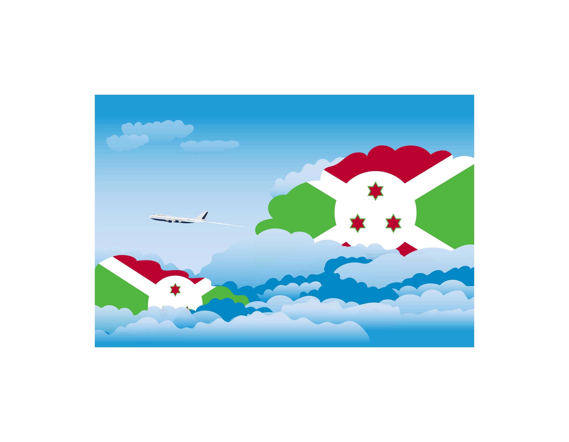 Burundi Airplane Day Clouds Vector Illustration | Travel & Aviation Sky Scene